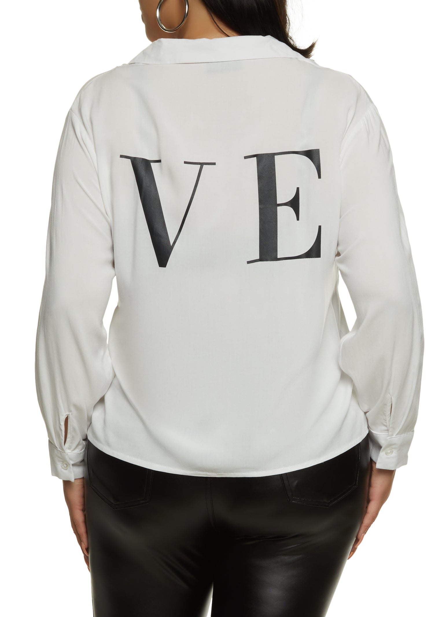Plus Size Love Graphic Button Down Shirt