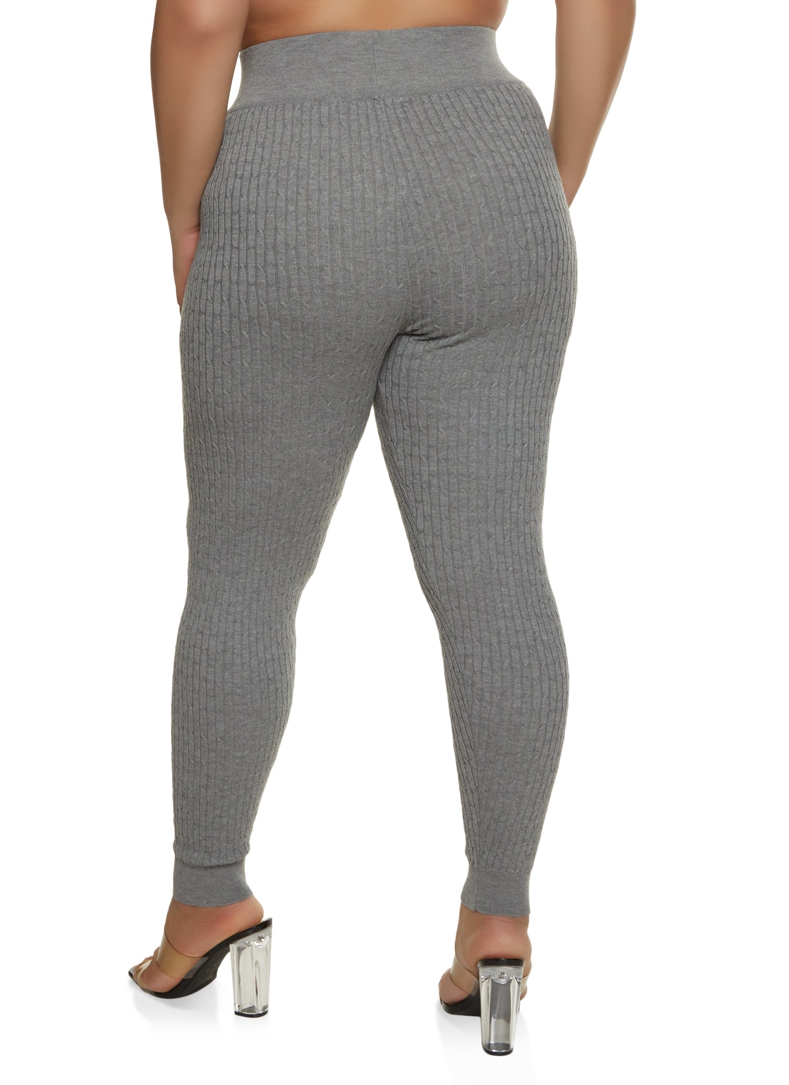 Plus Size Wide Waistband Cable Knit Leggings
