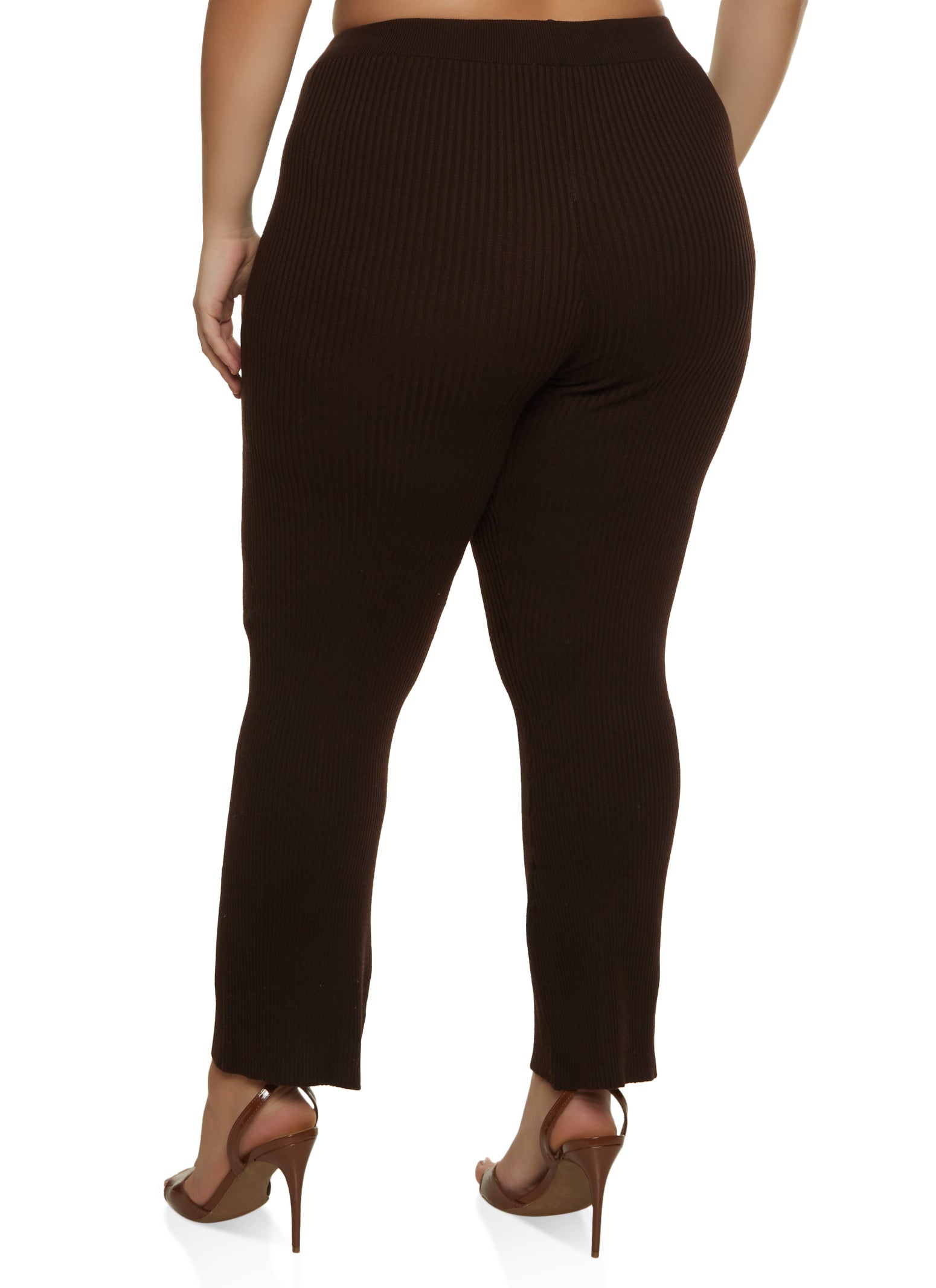 Plus Size Rib Knit Straight Leg Casual Pants