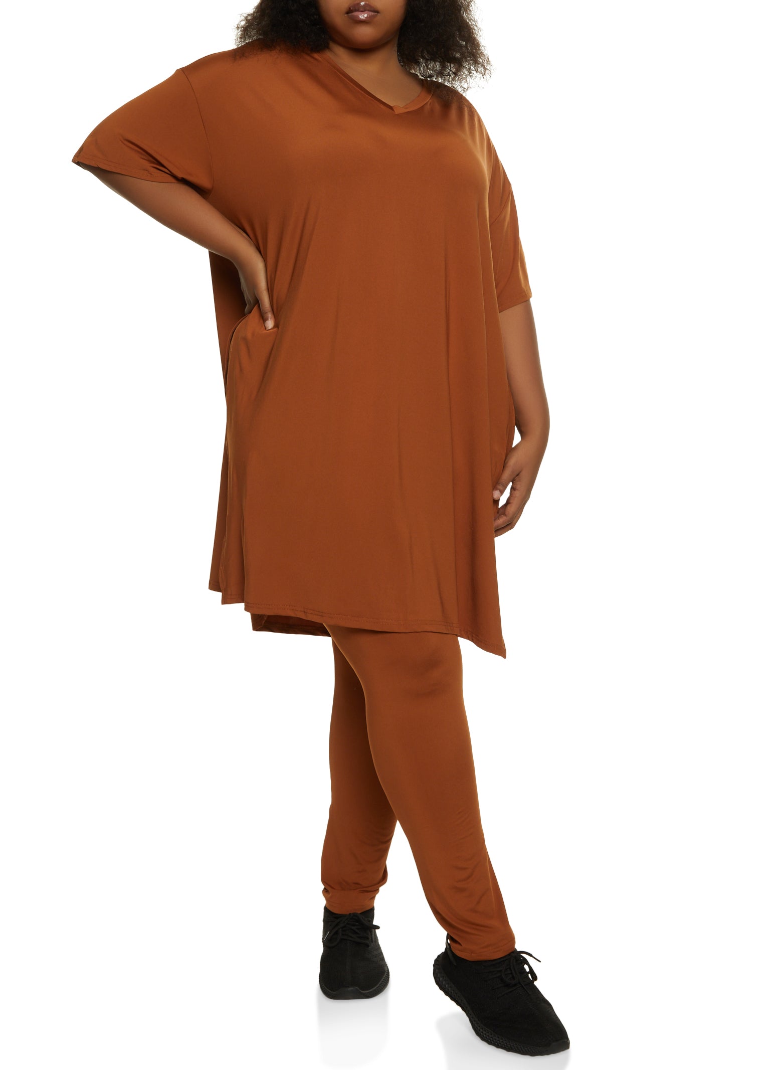Plus Size Oversized V Neck Tee