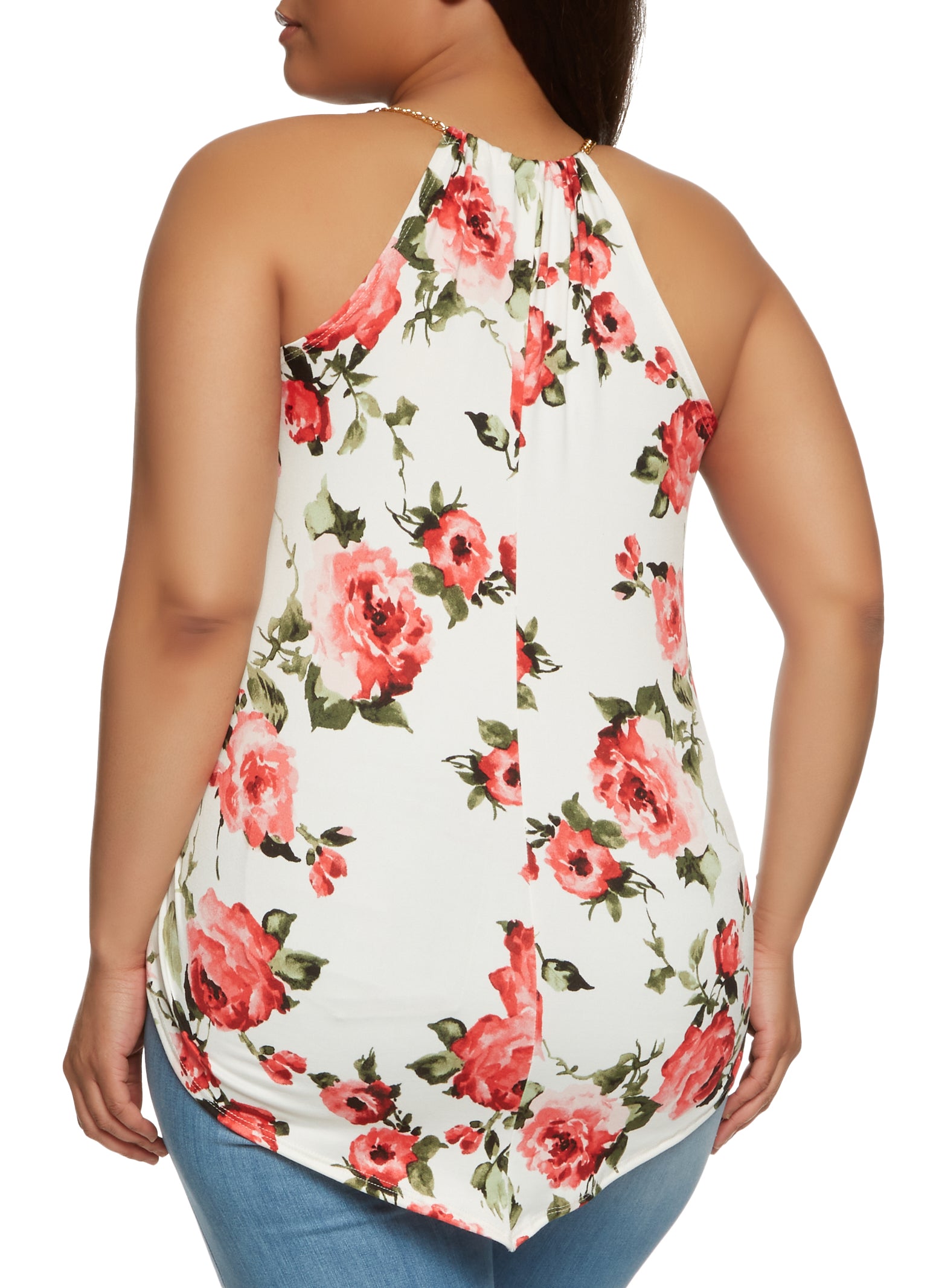 Plus Size Floral Print Chain Strap Sleeveless Top