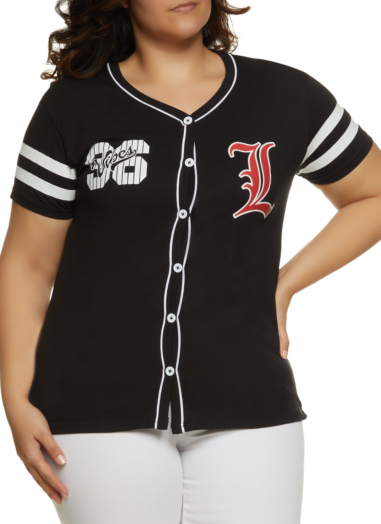 Plus Size 96 Lucky Vibes Baseball Shirt - Black