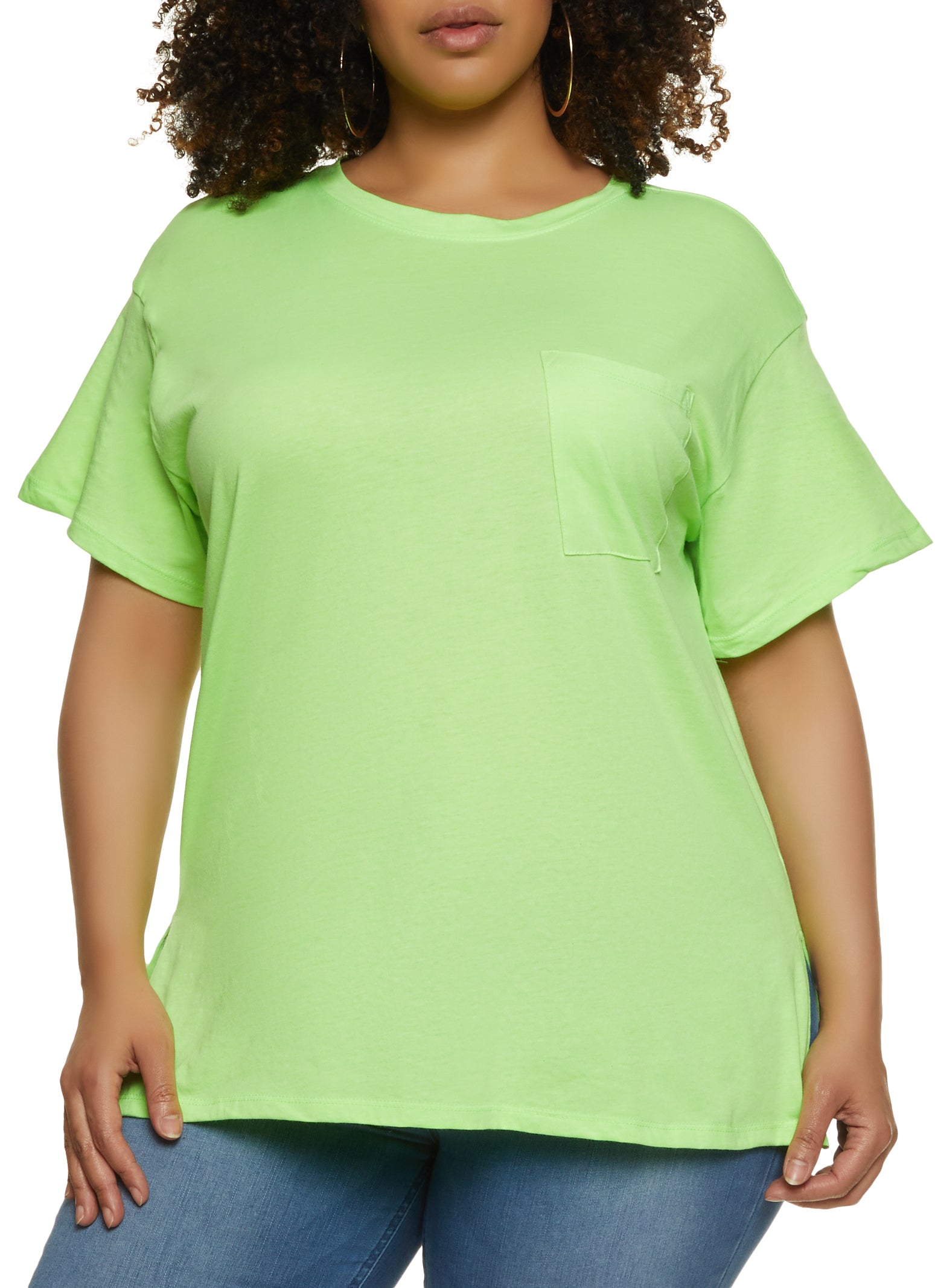 Womens Plus Size Oversized Pocket T Shirt, Neon Lime, Size 2x | Rainbow Shops