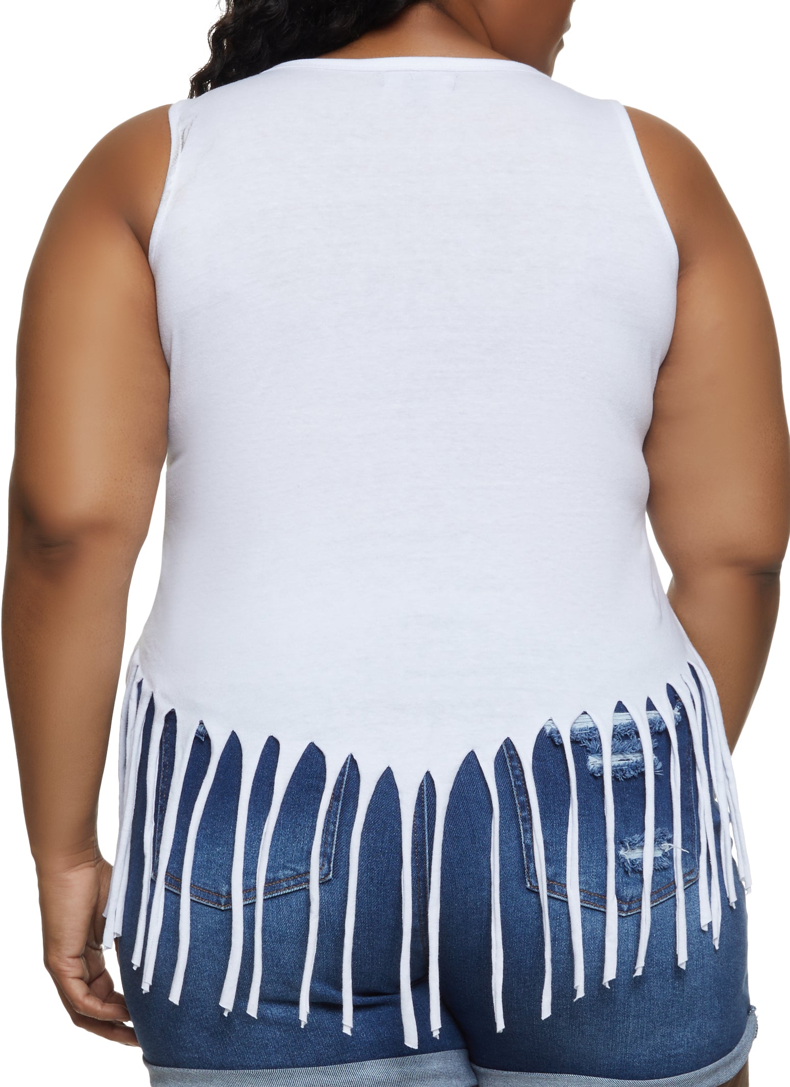 Plus Size Solid Fringe Hem Tank Top