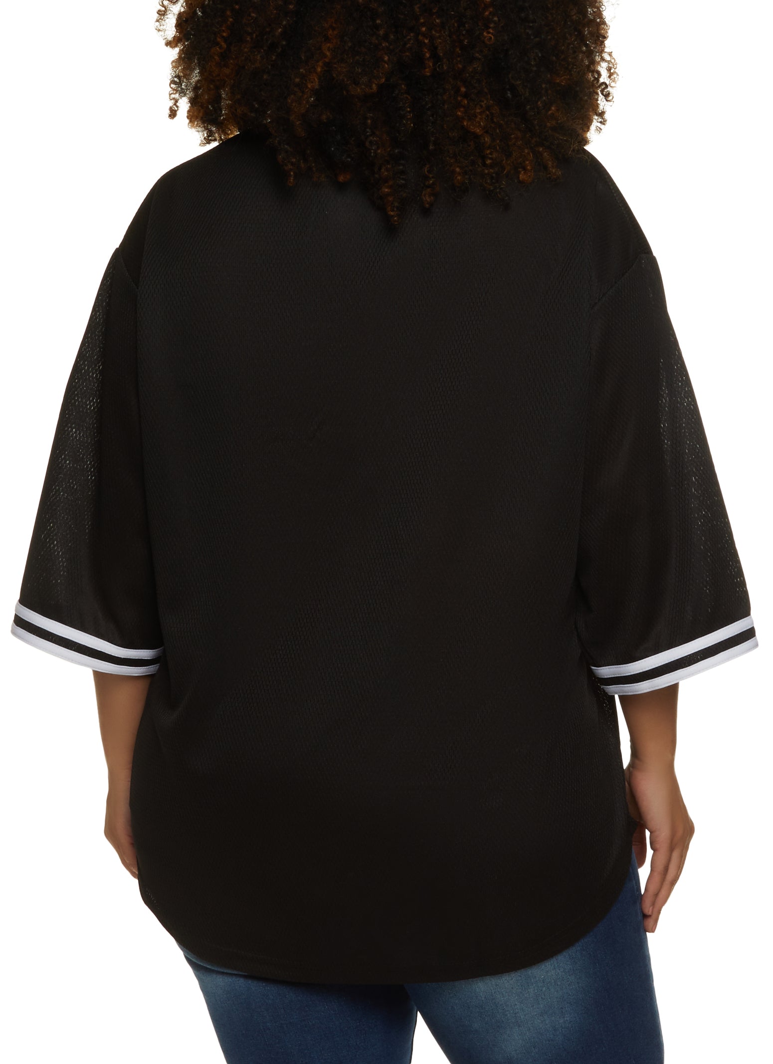 Womens Plus Size Brooklyn Baseball Jersey, Black, Size 1x | Rainbow Shops