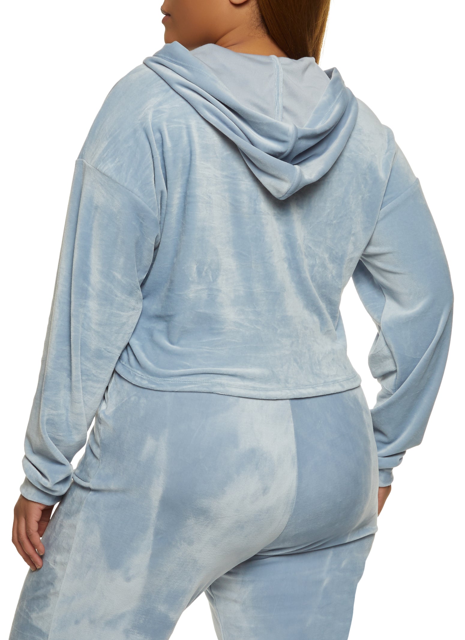 Plus Size Velour Zip Front Hoodie