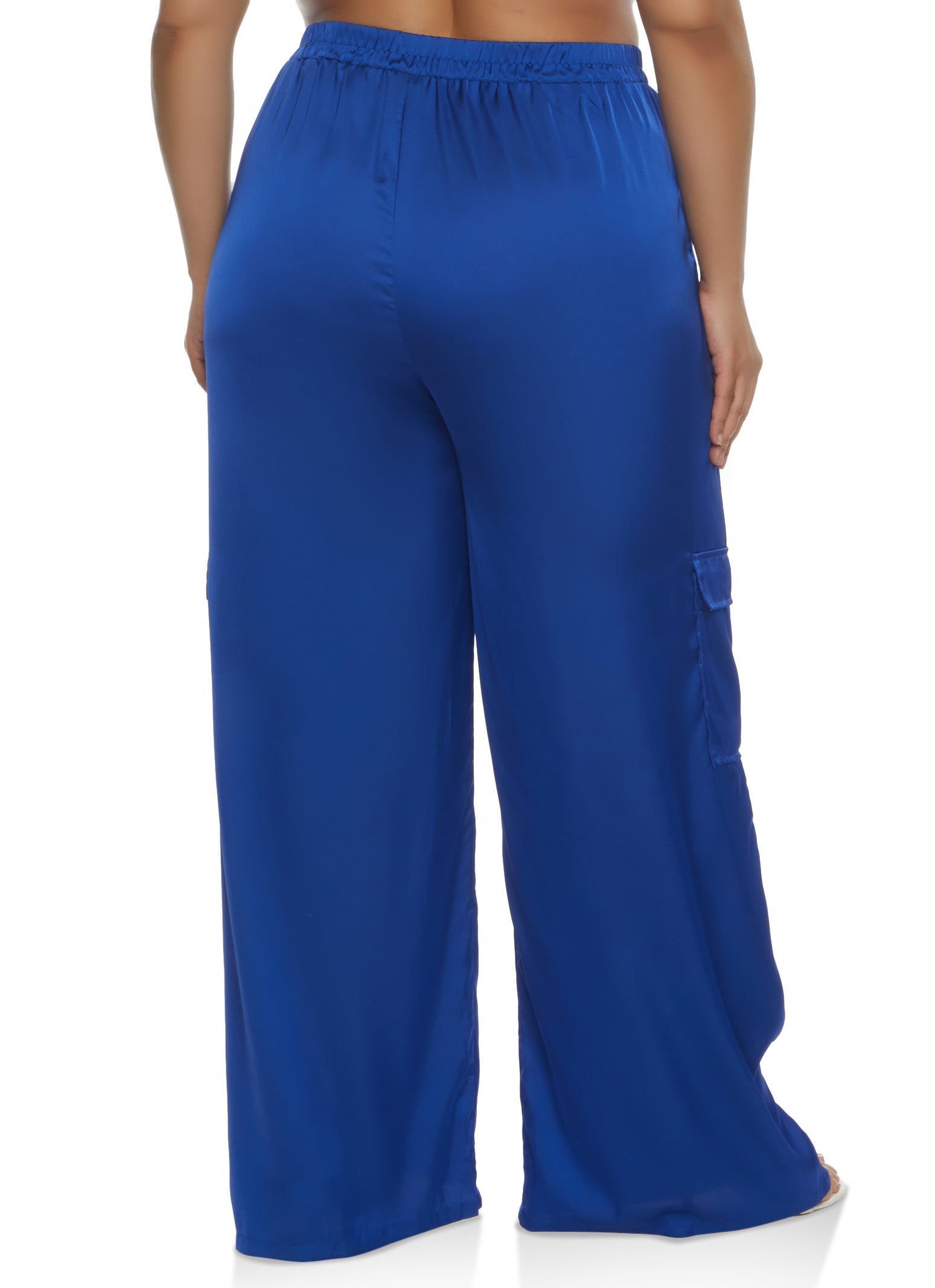Plus Size Cargo Pocket Satin Wide Leg Pants