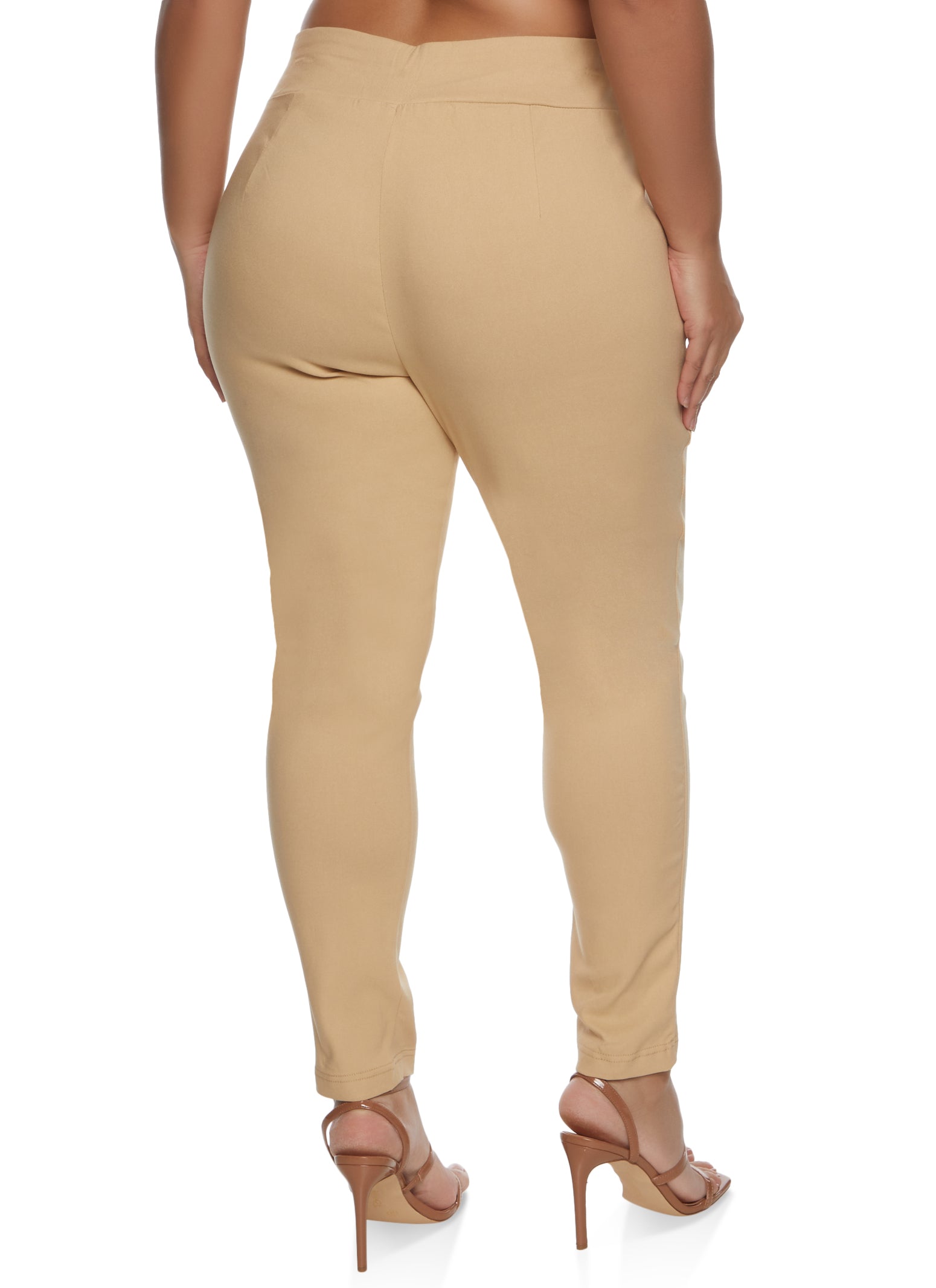 Plus Size Twill High Waist Pull On Pants