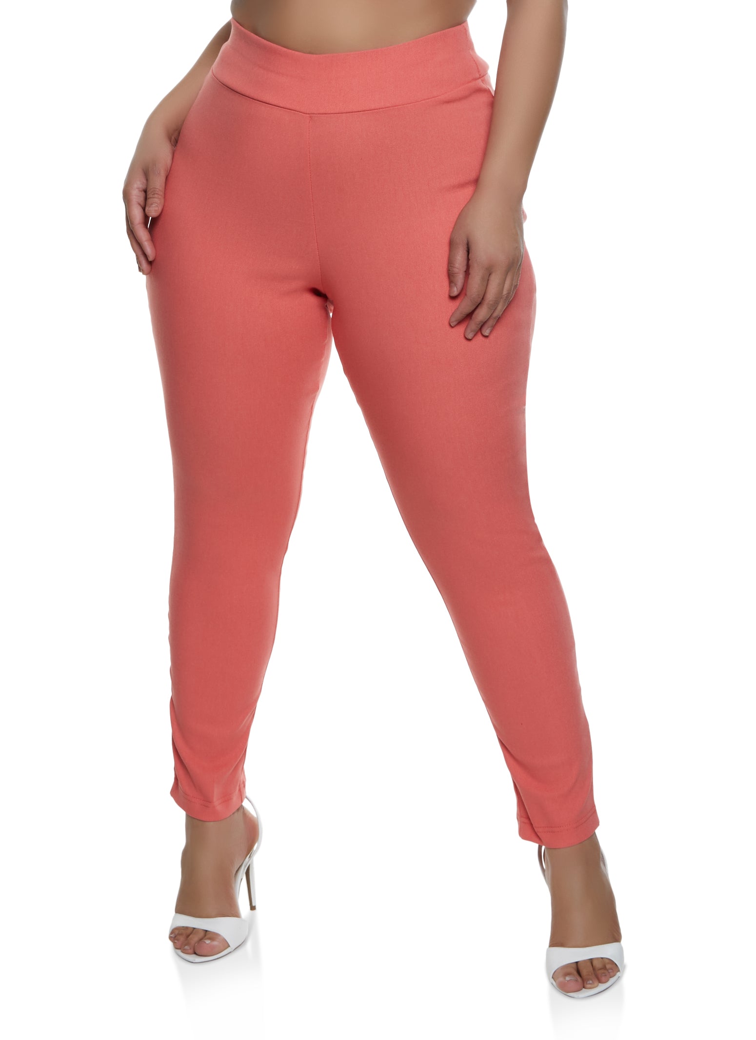 Plus Size Twill High Waist Pull On Pants