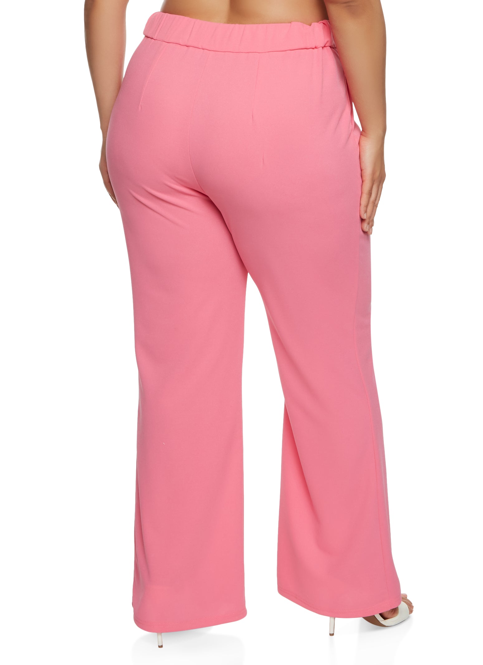 Plus Size Solid Crepe Knit High Waist Dress Pants