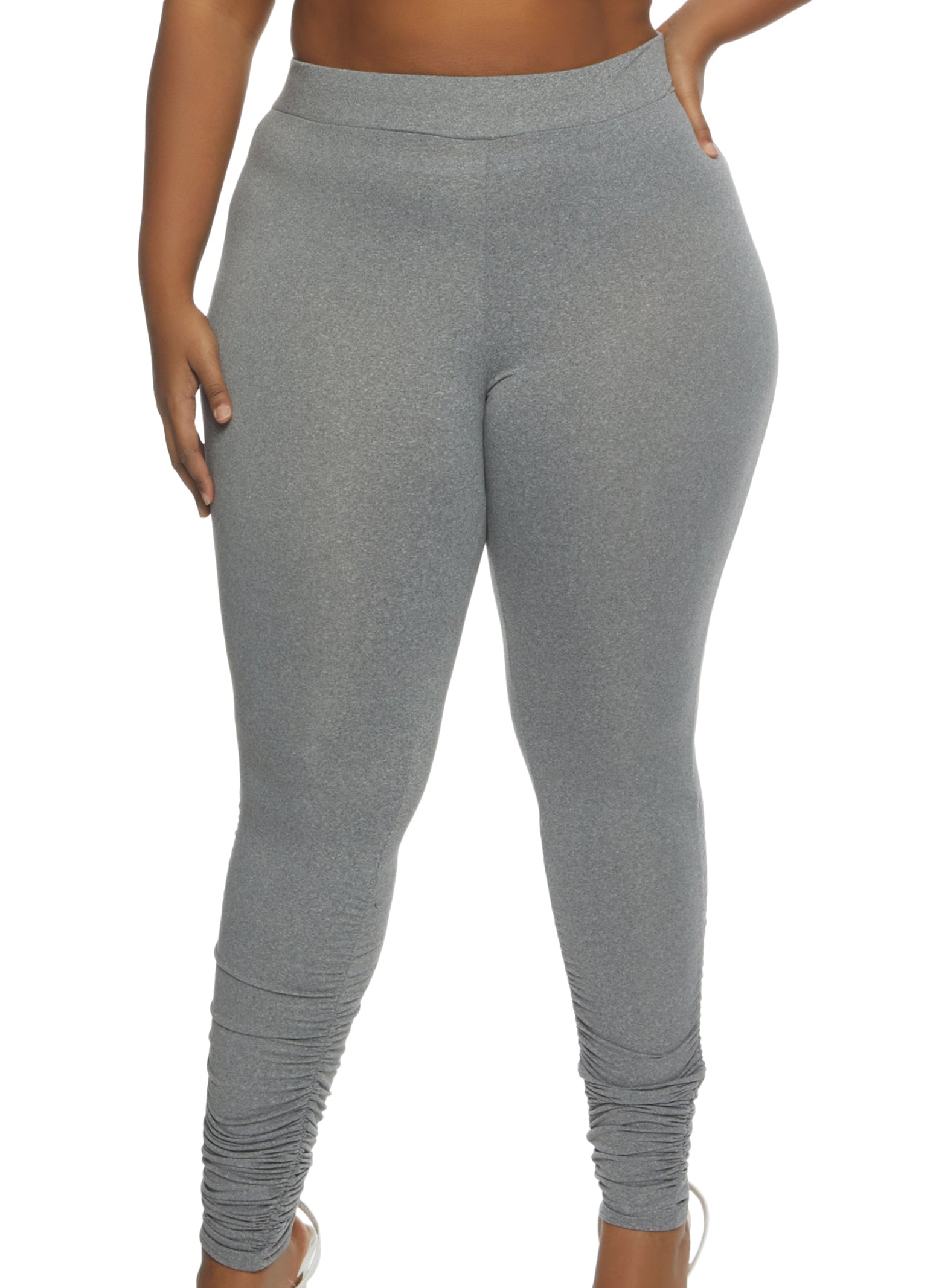 Plus Size Solid High Waist Stacked Leggings