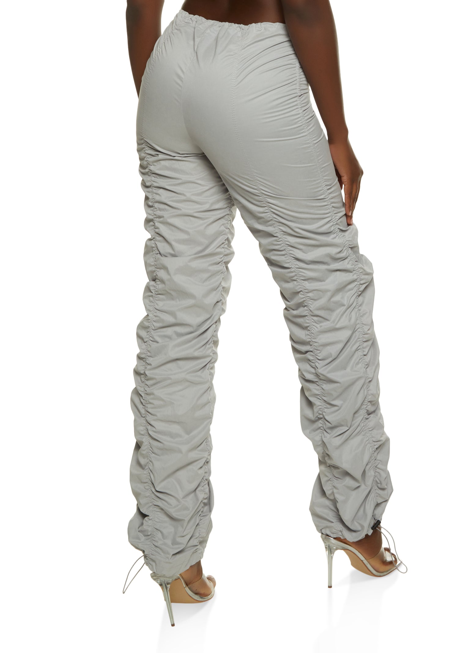 Nylon Ruched Drawstring Parachute Pants