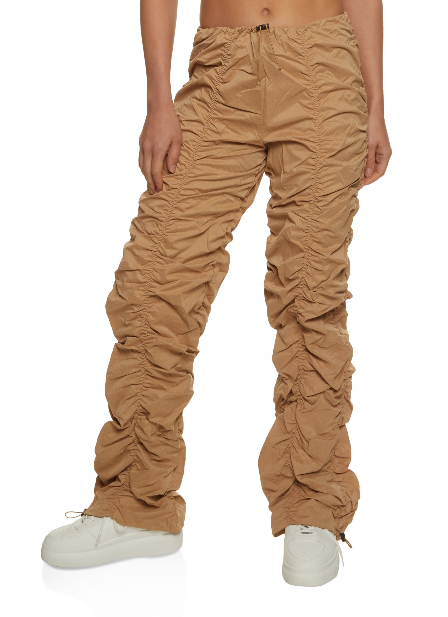 Nylon Ruched Drawstring Parachute Pants