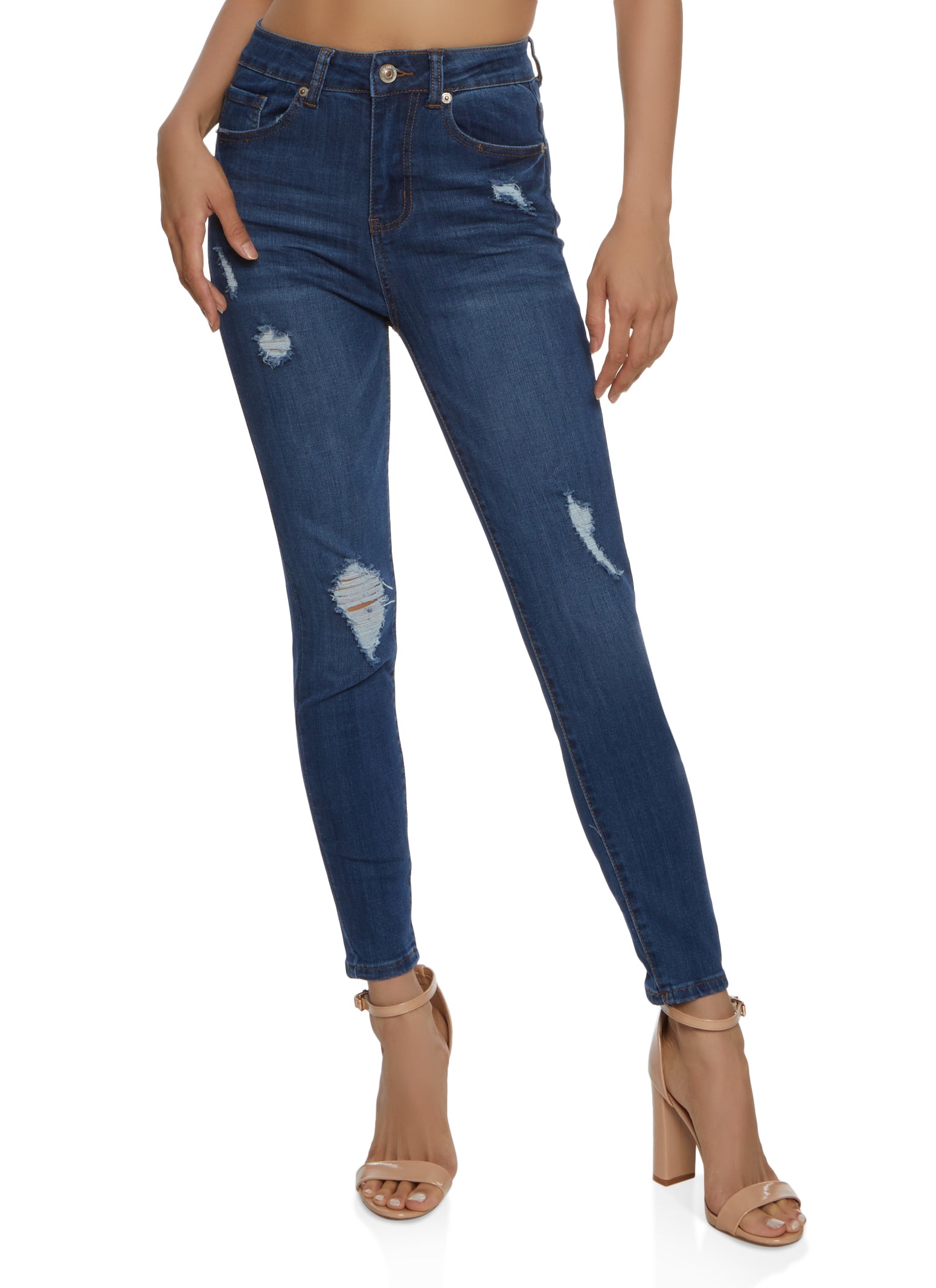 WAX Stretch Distressed High Jeans - Medium