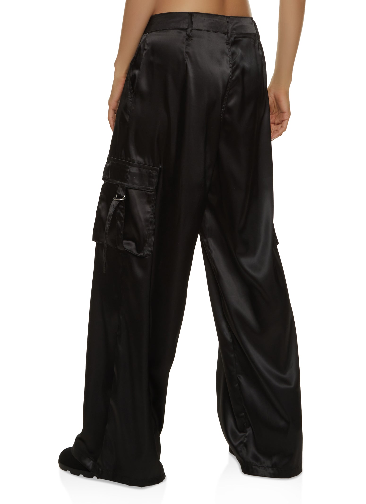 Wide Leg Satin Cargo Pants