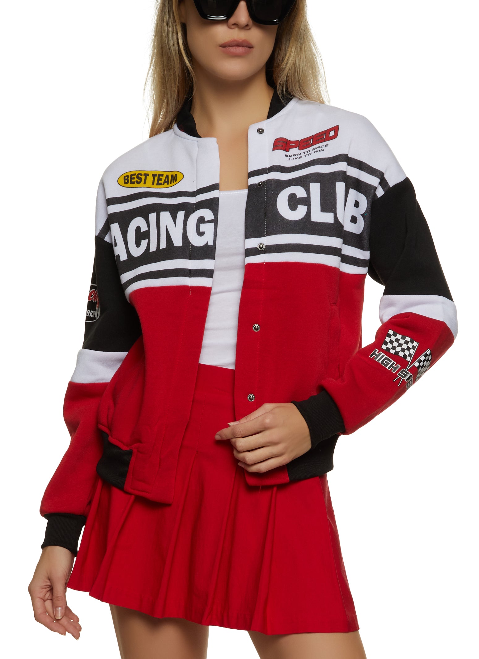 Womens Racing Club Bomber Jacket, Red, Size XL | Rainbow Shops