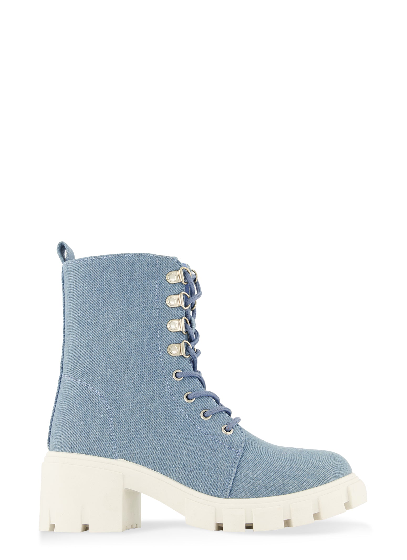 Blue Denim Jeans Lace Up High Top Womens Military Combat Boots Shoes