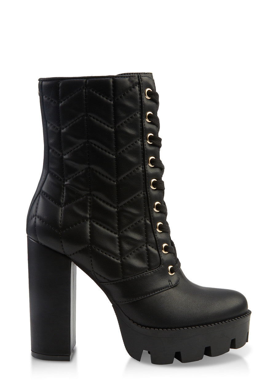 Quilted Lace Up Booties