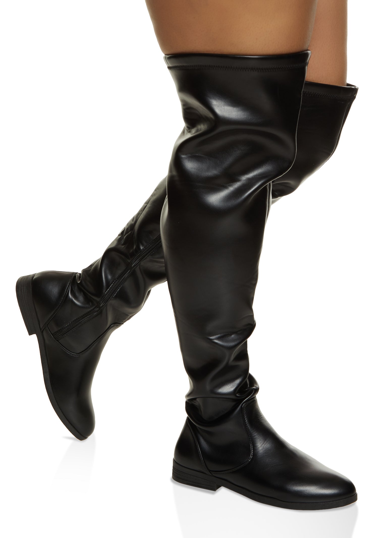 Side Zip Wide Calf Over the Knee Boots - Black