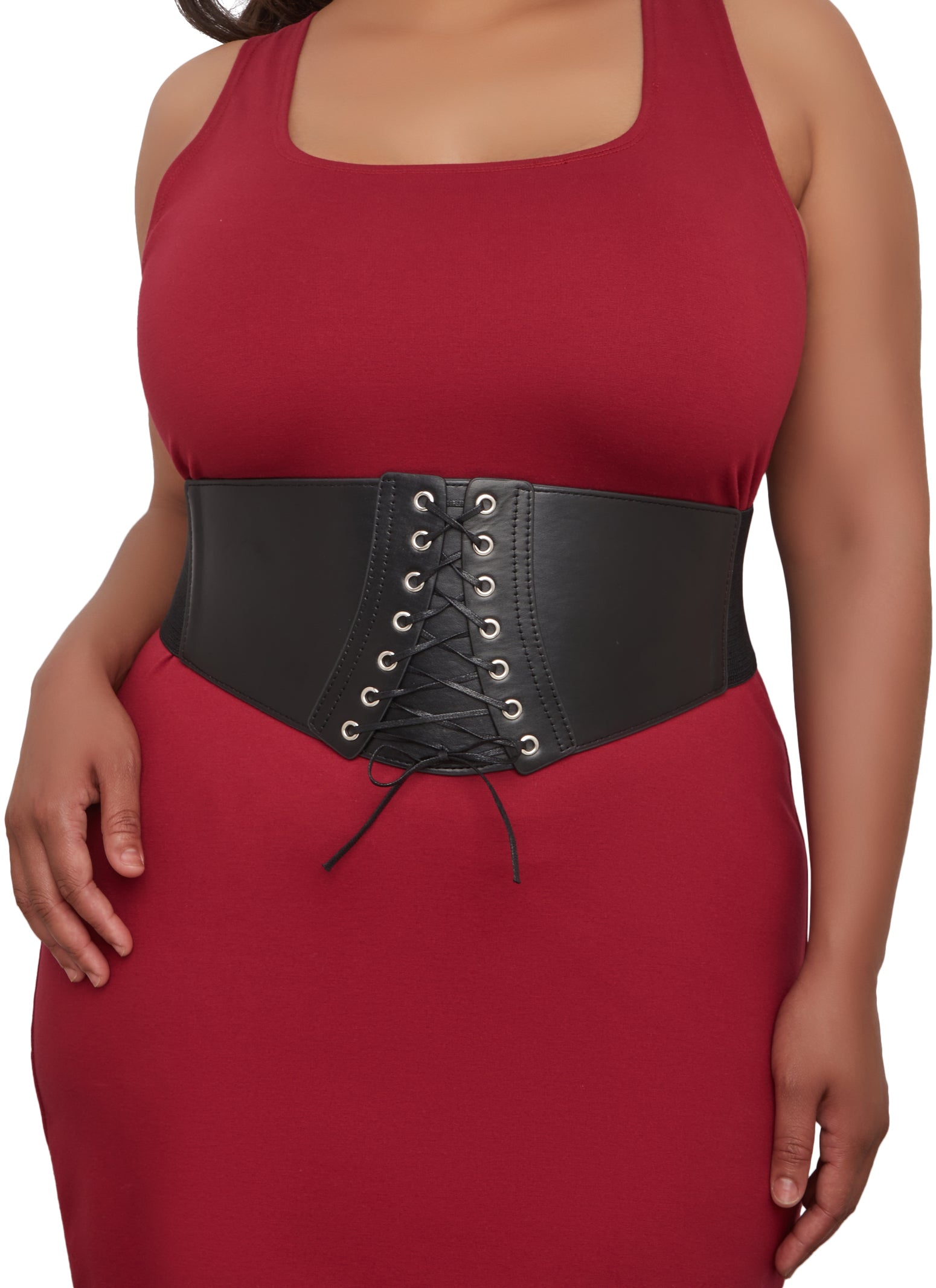 Plus Size Faux Leather Lace Up Corset Belt
