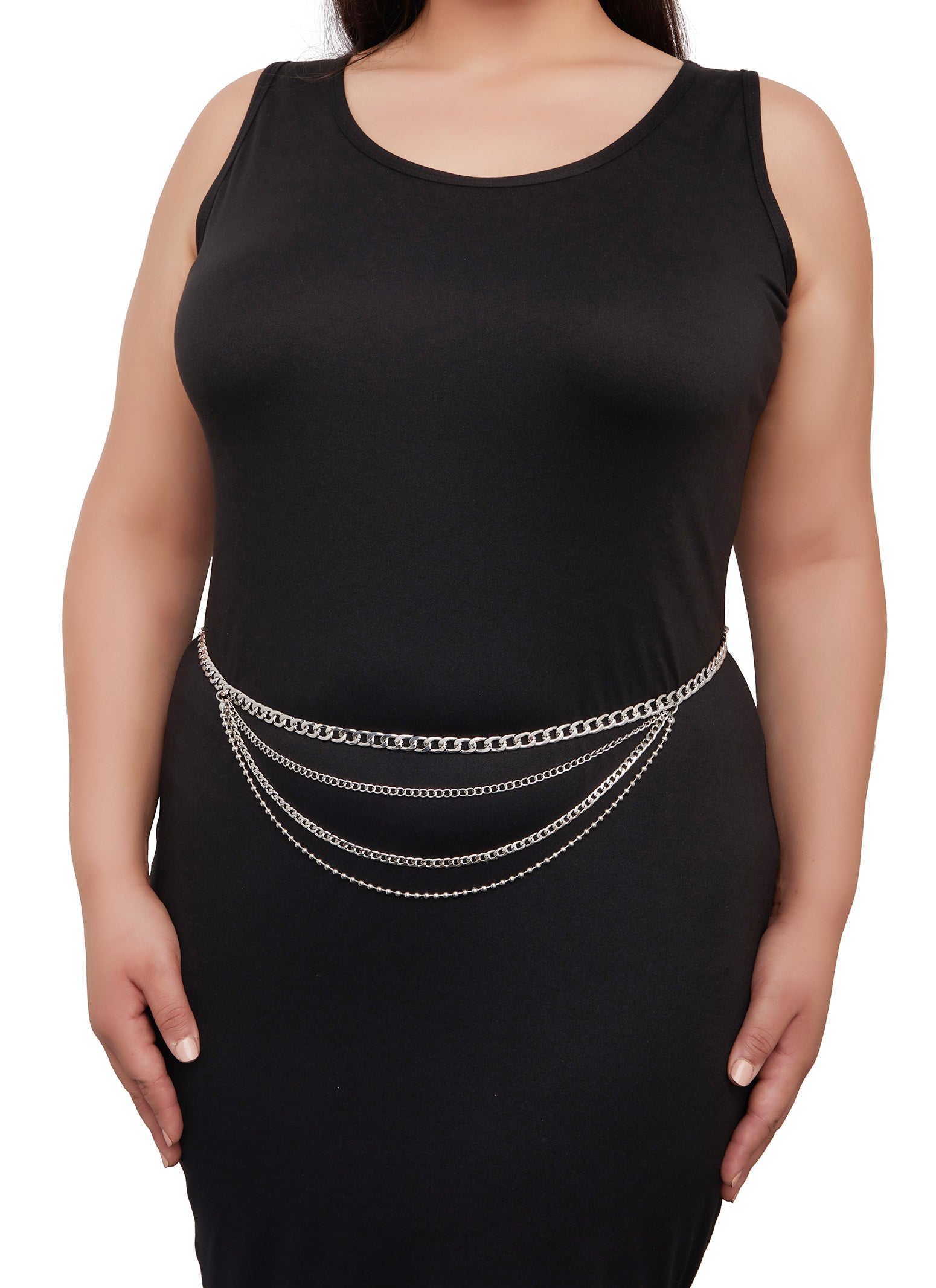 Plus Size Rhinestone Layered Chain Belt