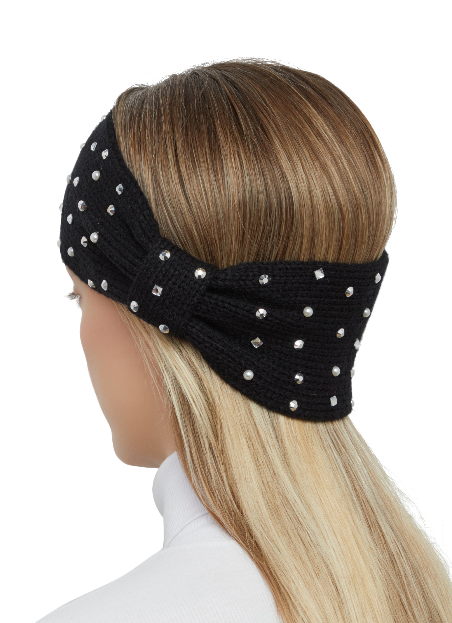 Faux Pearl Studded Knitted Head Wrap