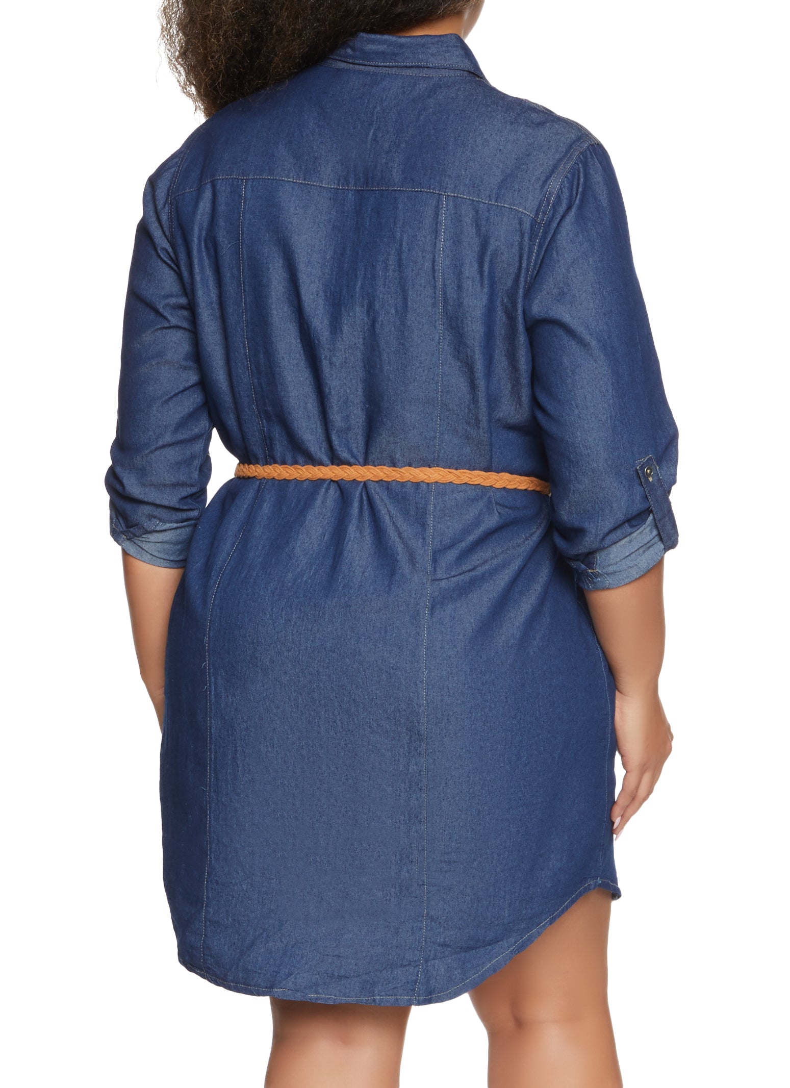 Plus Size Braided Belt Denim Shirt Dress