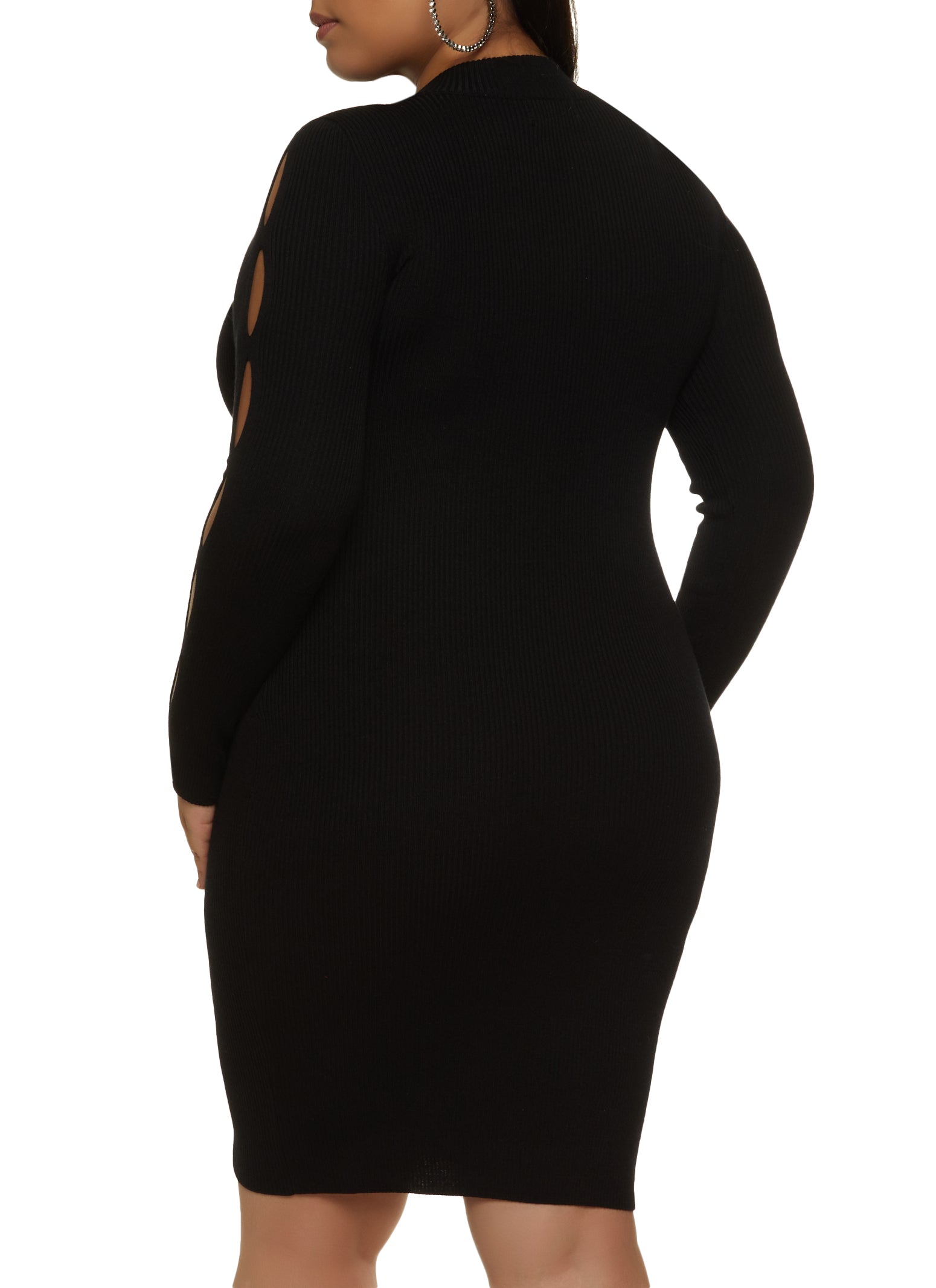 Plus Size Cut Out Sleeve Midi Sweater Dress