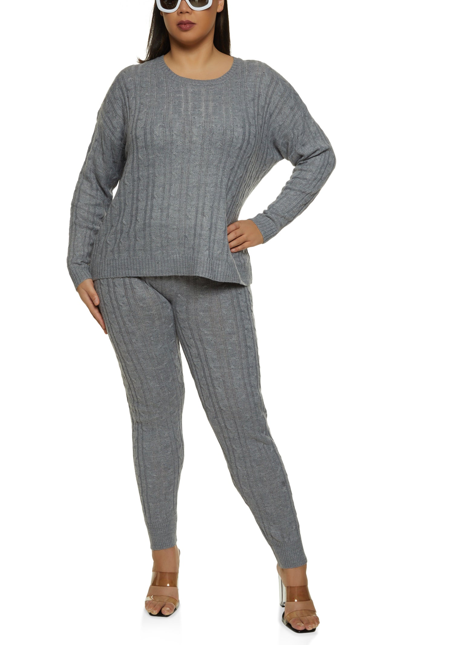 Plus Size Cable Knit Crew Neck Sweater
