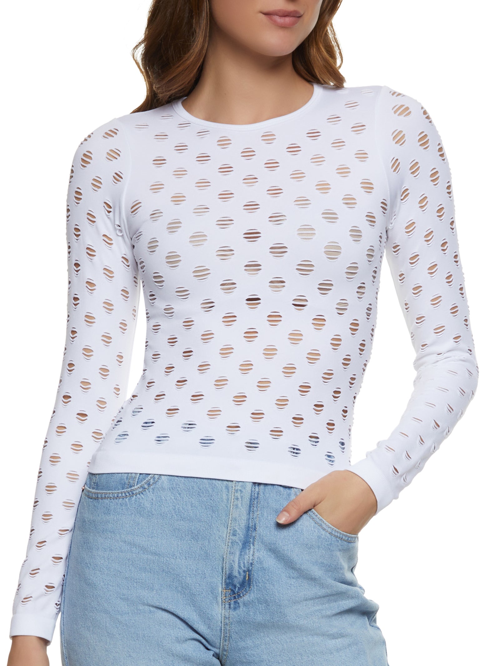 Long Sleeve Laser Cut Top