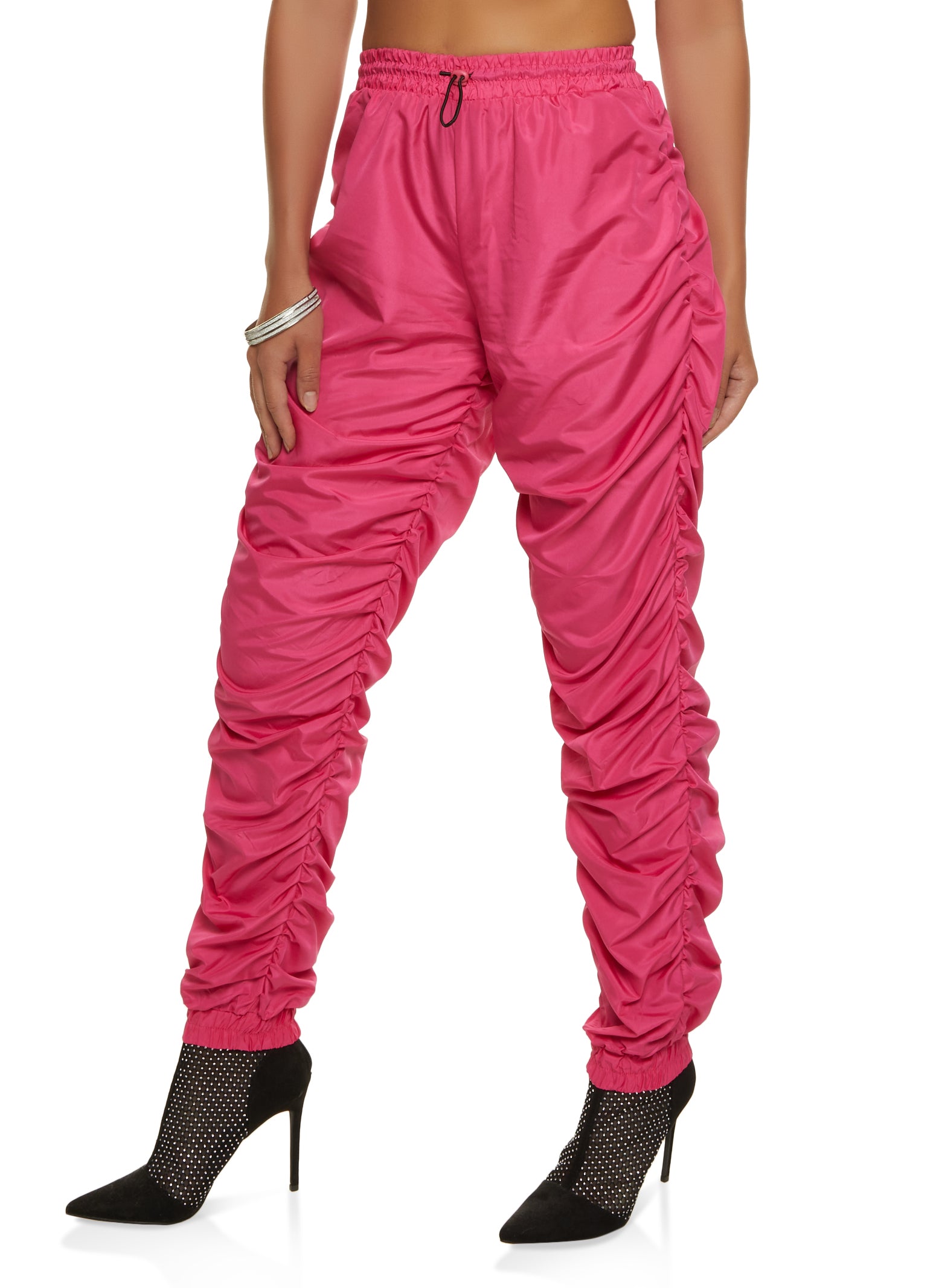 Nylon Toggle Drawstring Stacked Joggers - Pink