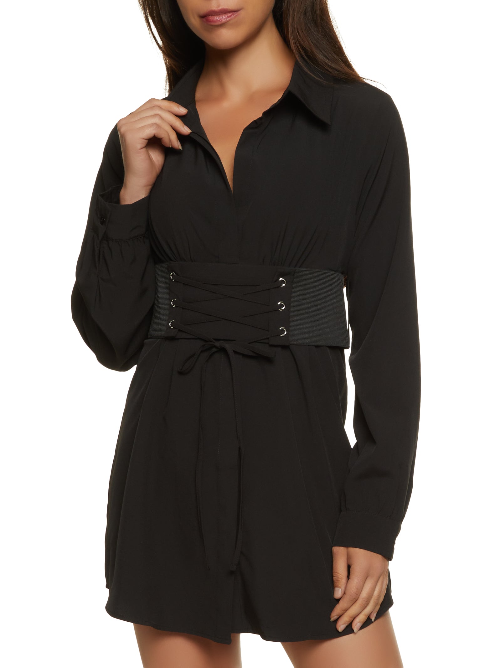 Lace Up Corset Belt Tunic Dress