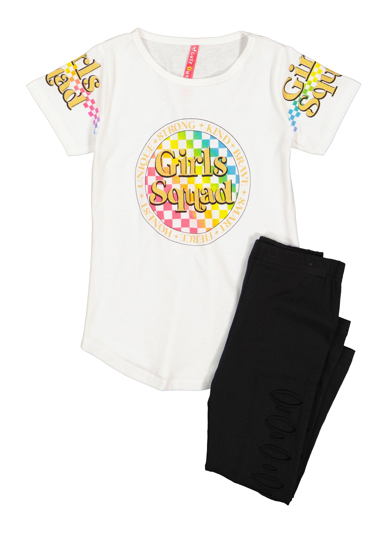 Little Girls Glitter Girls Squad Graphic Tee and Leggings, Wht-Blk, Size 6X | Rainbow Shops