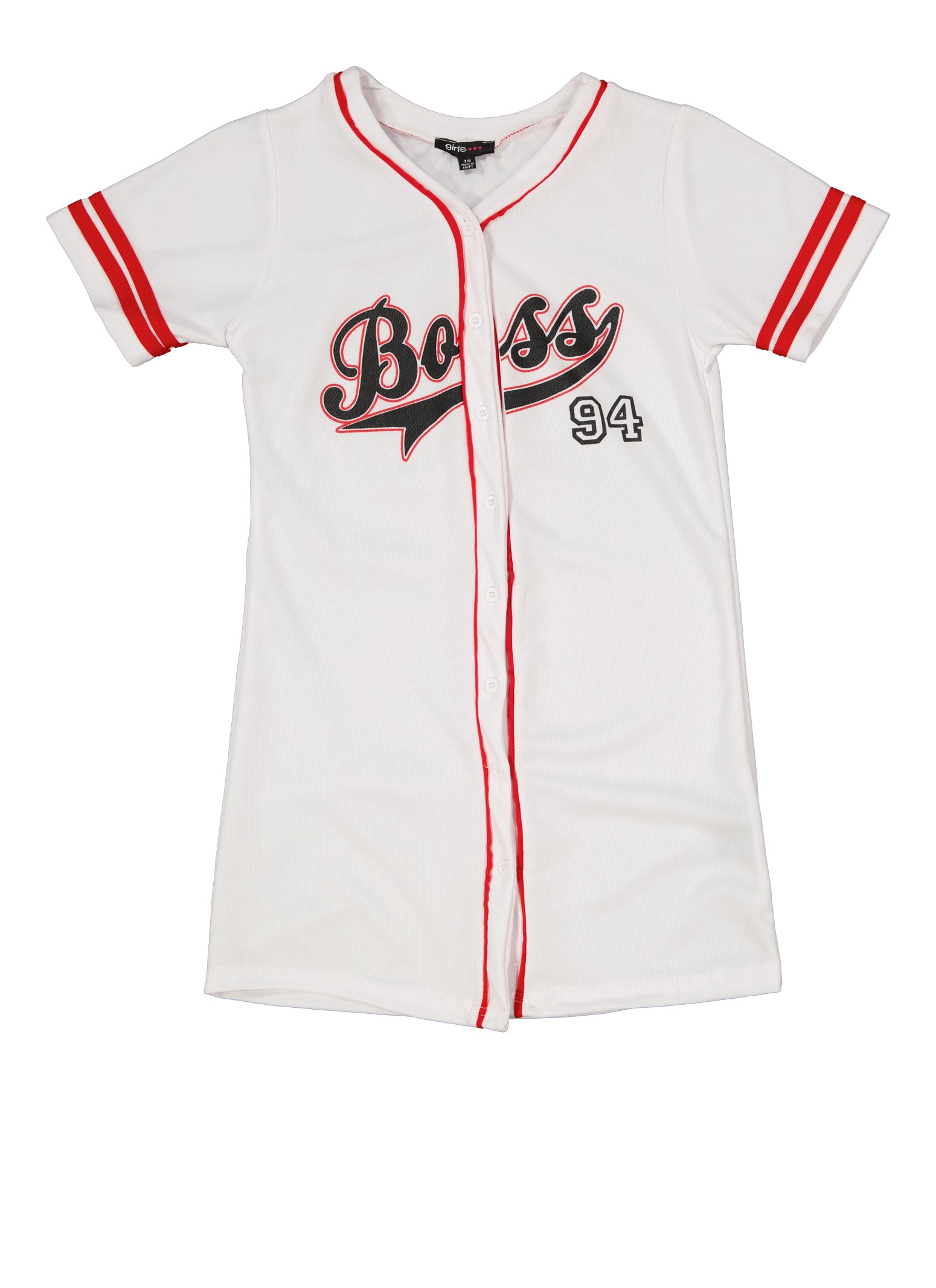 Girls Boss 97 Baseball Jersey Dress, White, Size 7-8 | Rainbow Shops