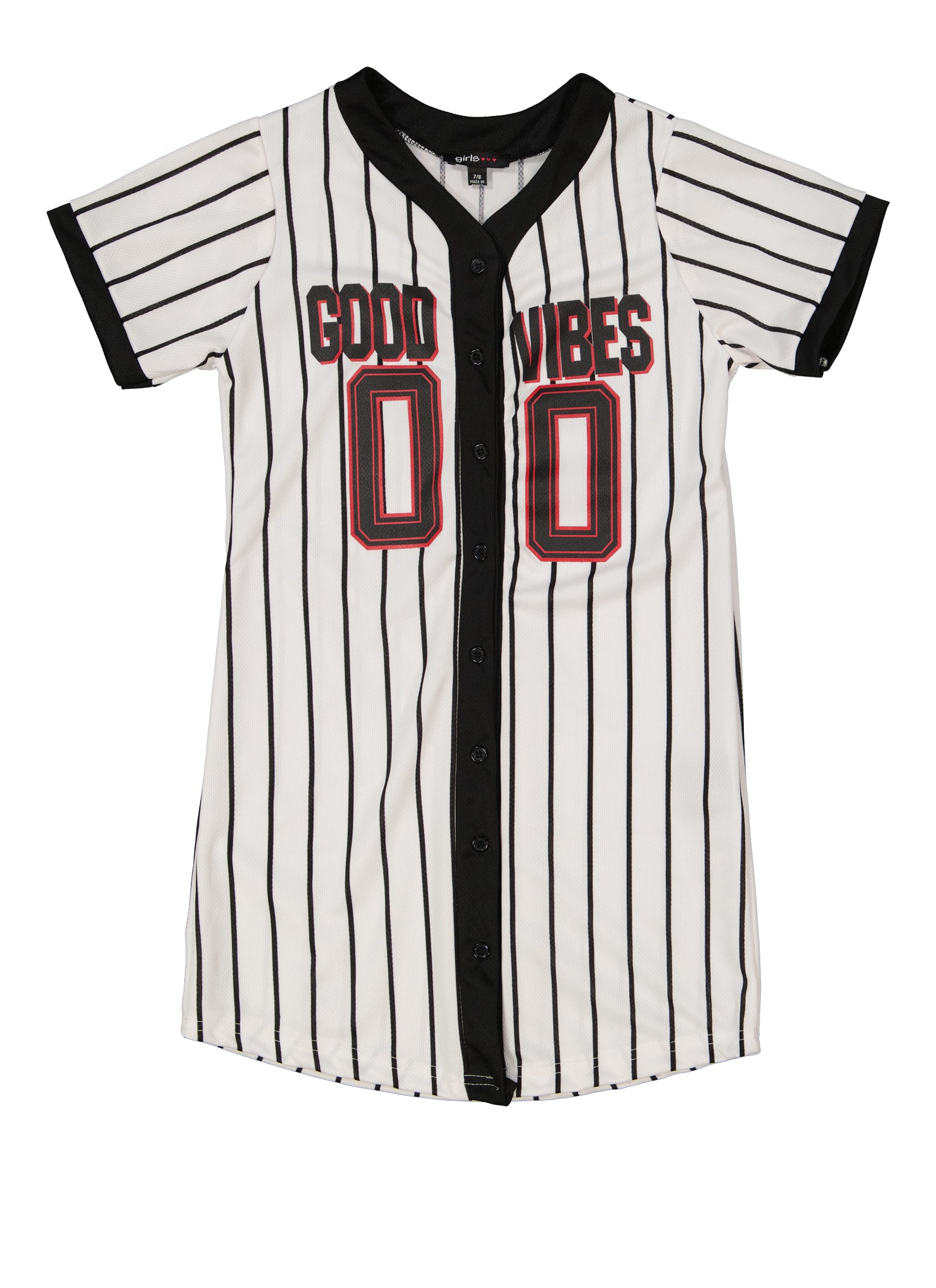Girls Good Vibes Baseball Jersey Dress, Wht-Blk, Size 10-12 | Rainbow Shops