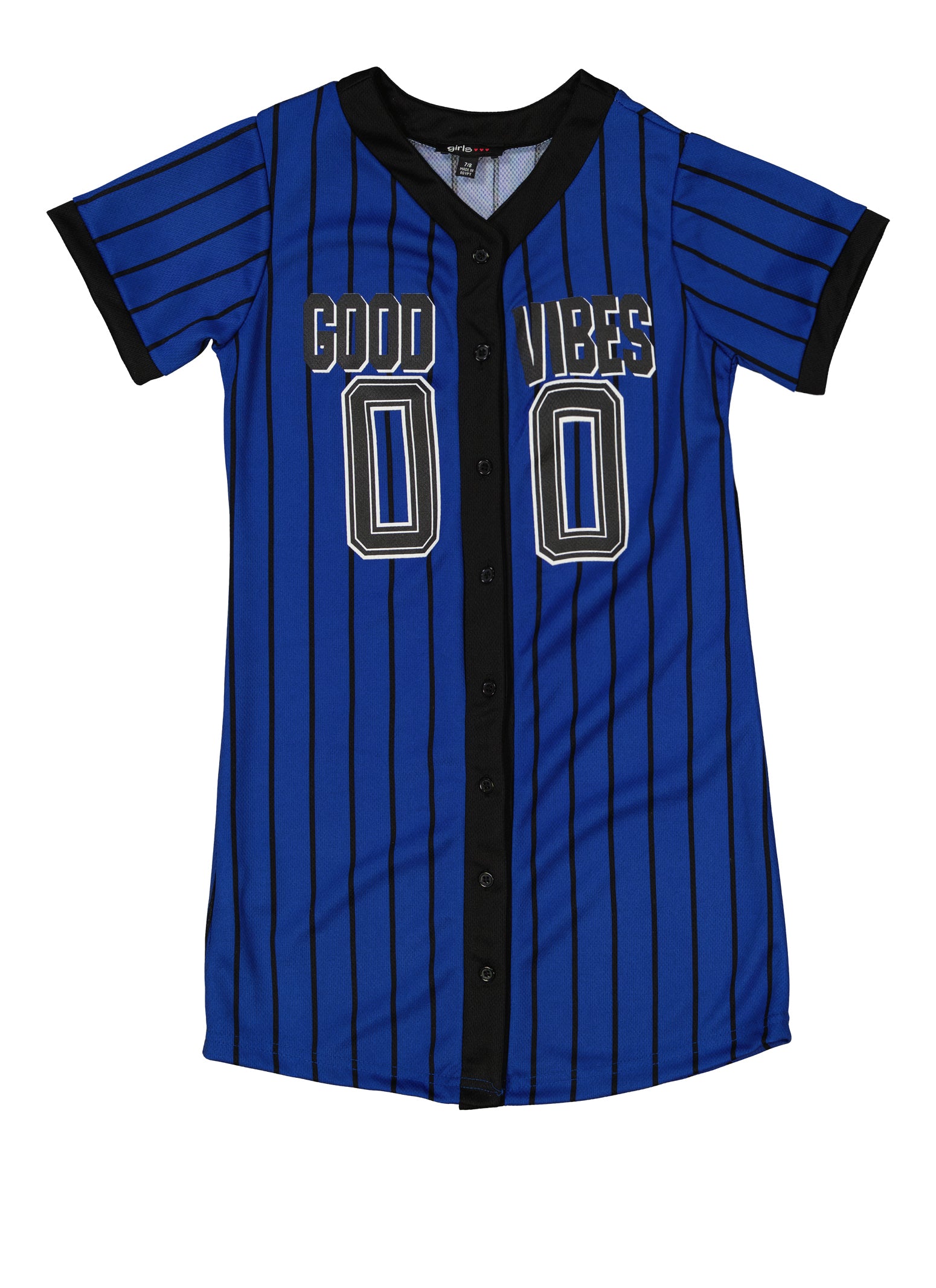 Girls Good Vibes Baseball Jersey Dress, Wht-Blk, Size 10-12 | Rainbow Shops