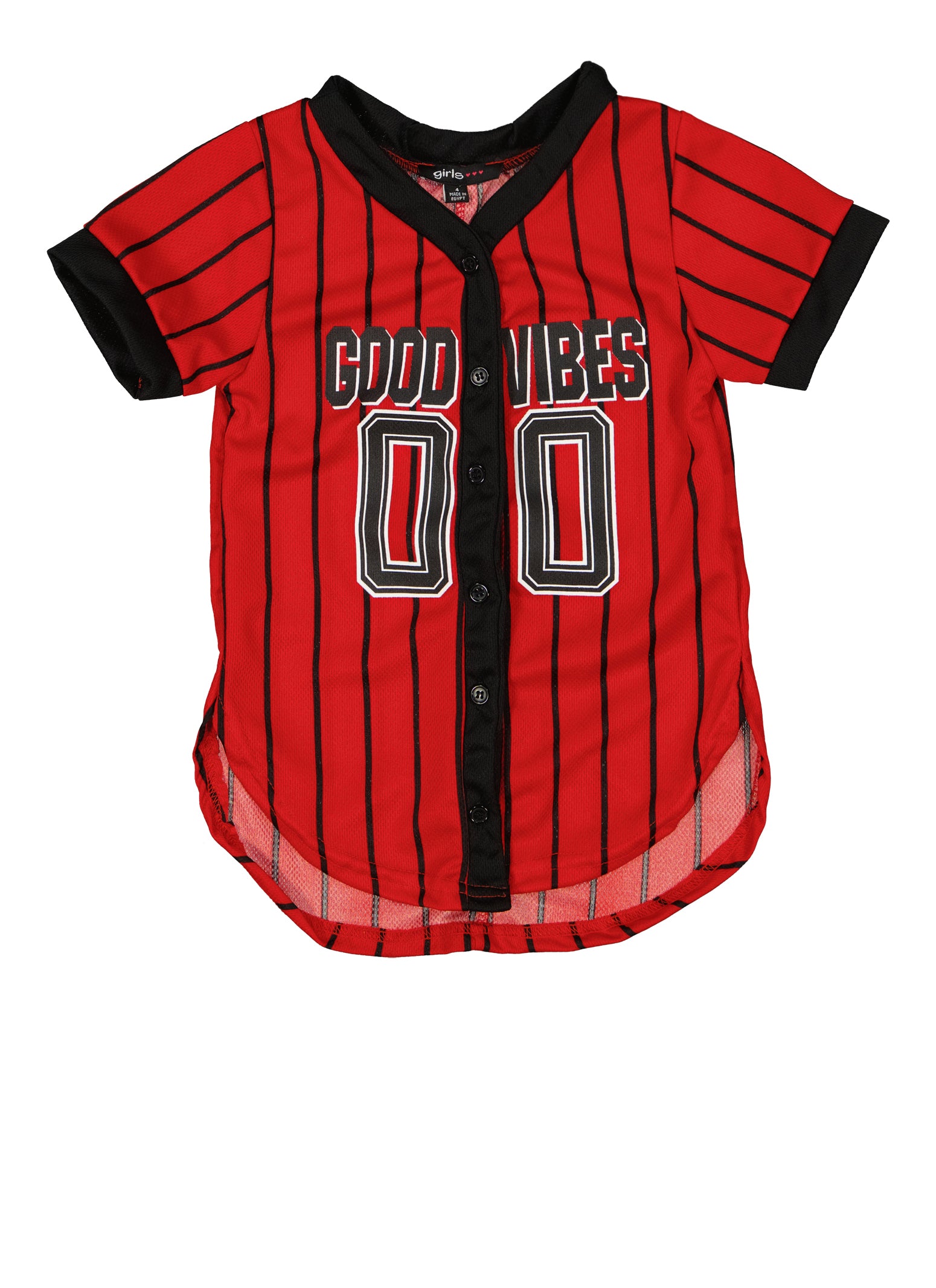 Little Girls Mesh Good Vibes Baseball Jersey - Red