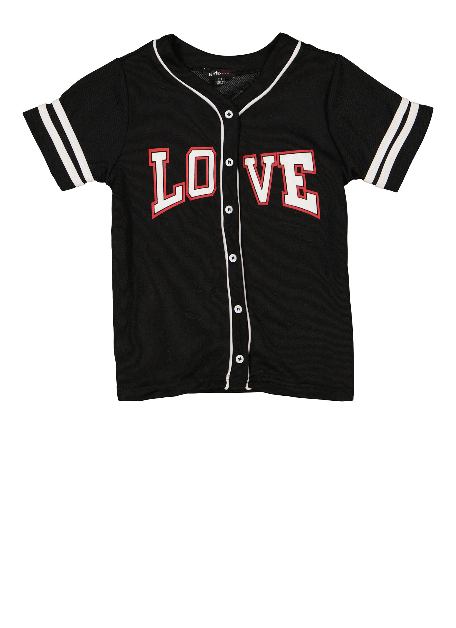 Girls Mesh Love Baseball Jersey, Black/White, Size 14-16 | Rainbow Shops