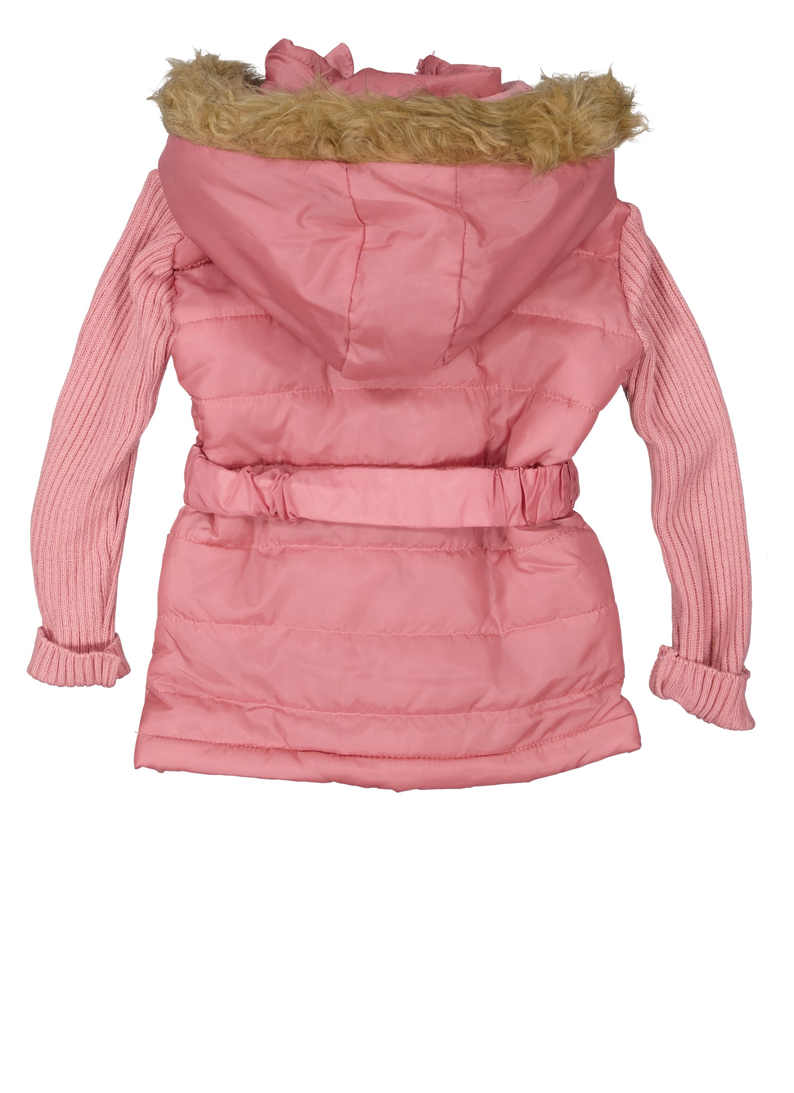 Little Girls Faux Fur Hooded Belted Jacket