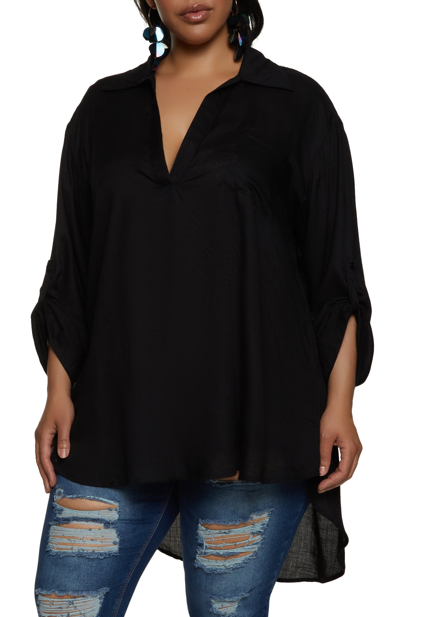 black high low shirt plus size