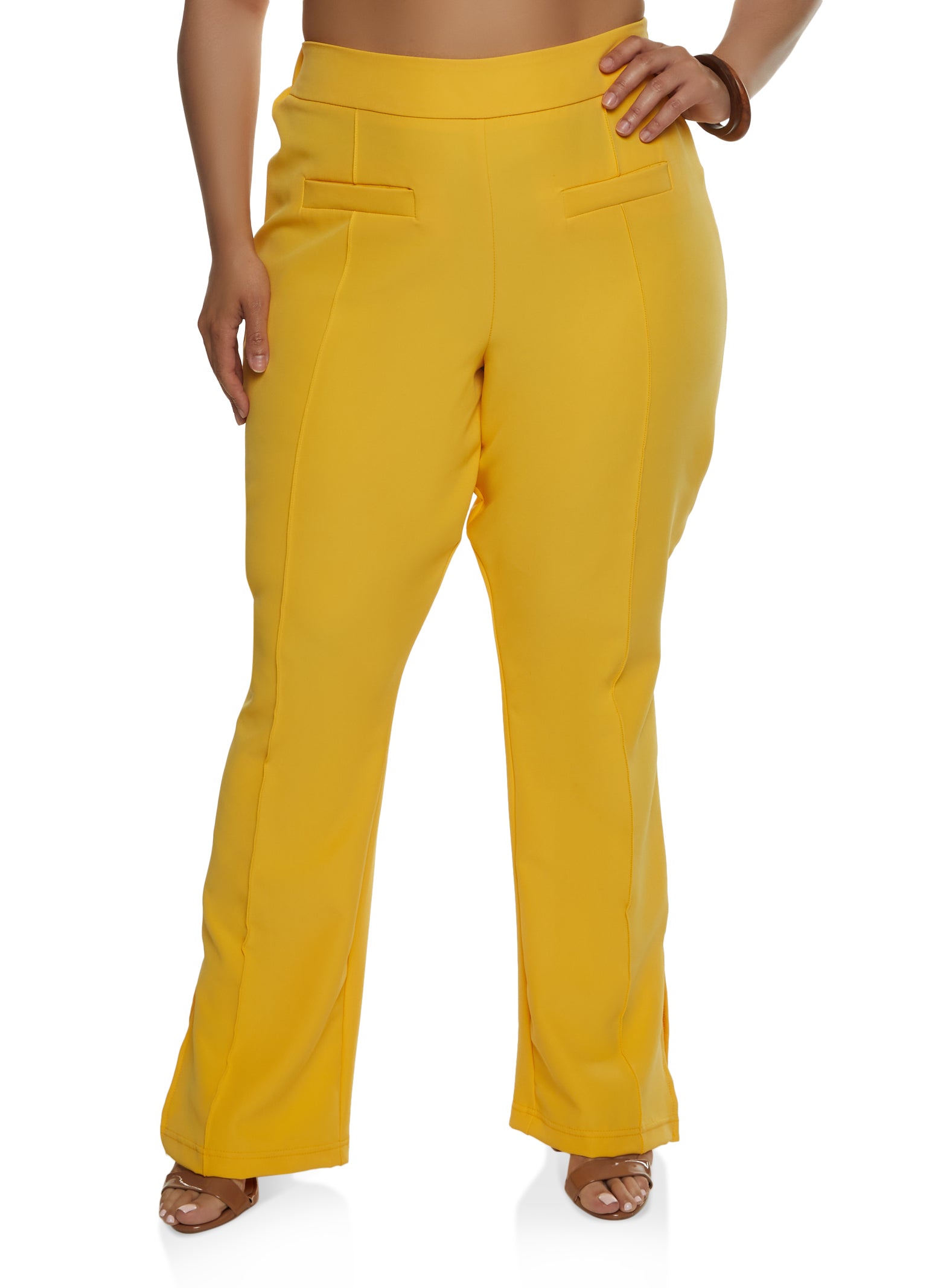 Plus Size Solid Faux Pocket Pleated Dress Pants
