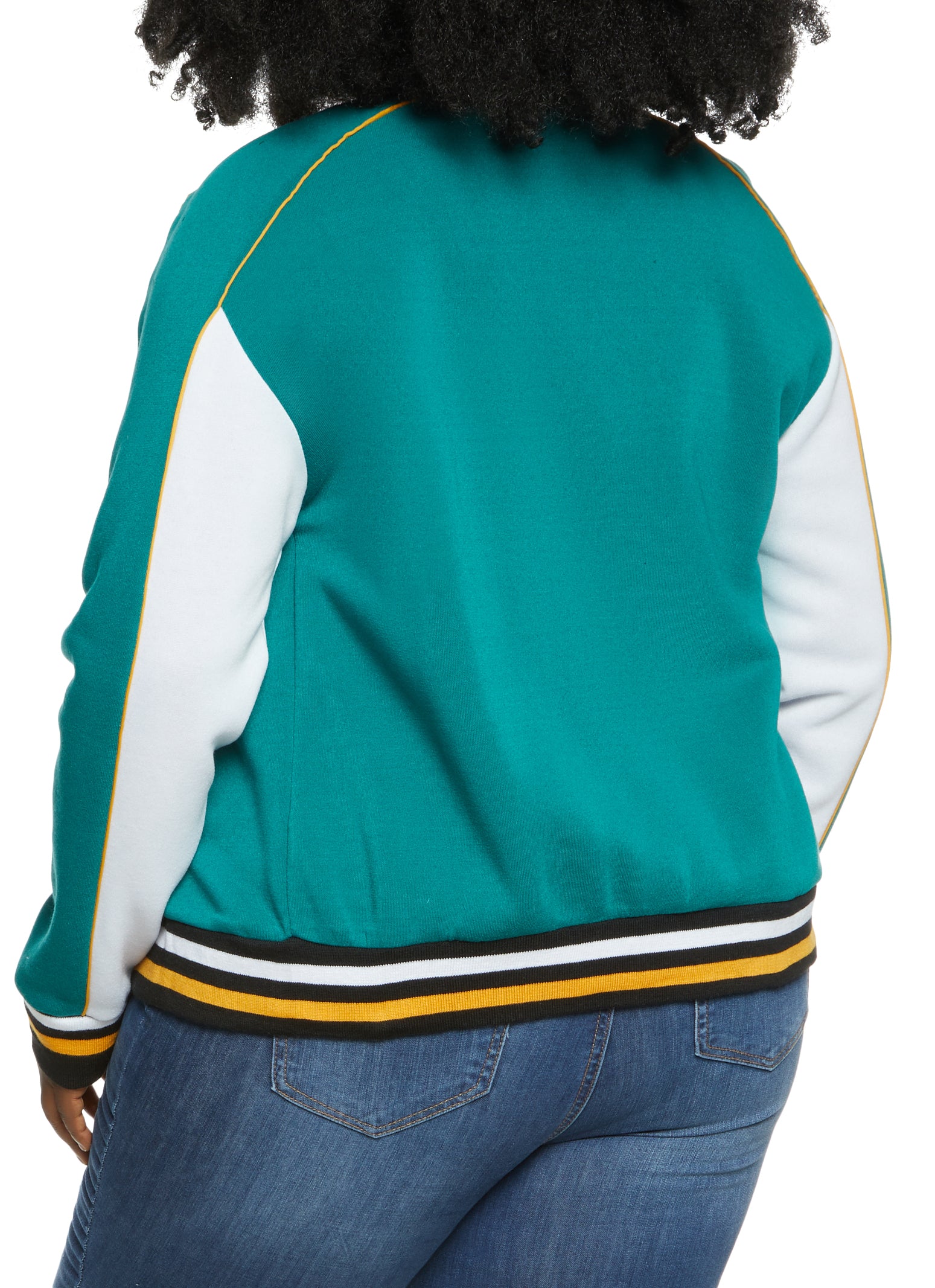 Plus Size Color Block Babe 25 Baseball Jacket