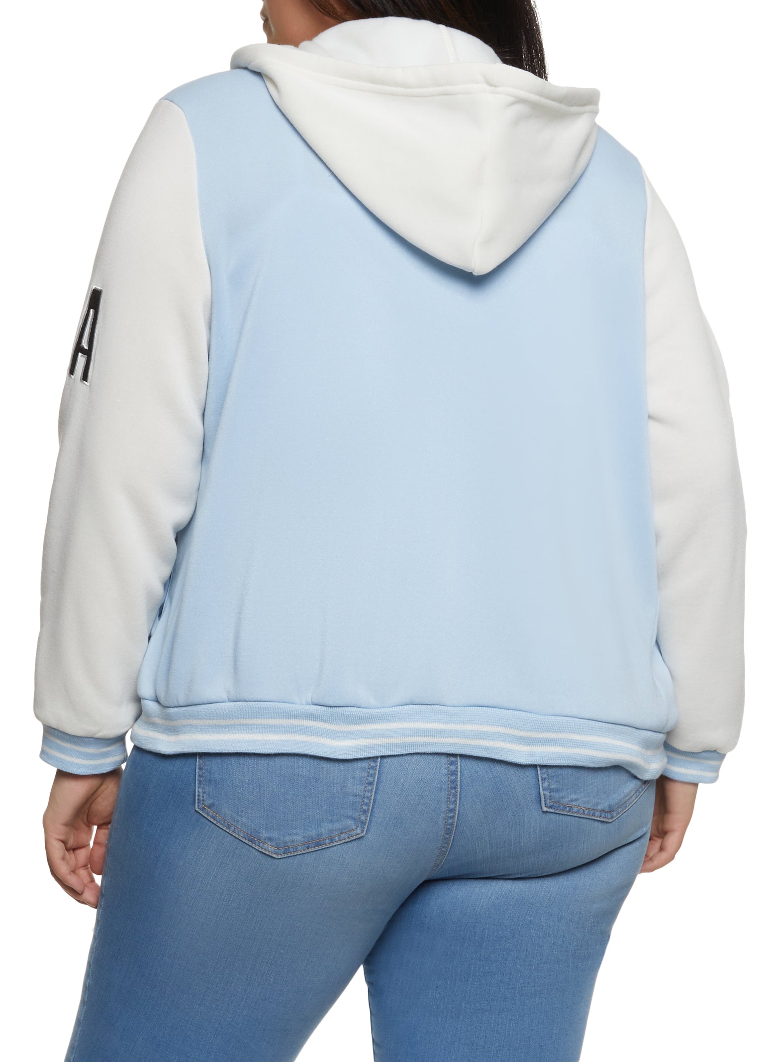 Plus Size Fleece Graphic Hooded Baseball Jacket