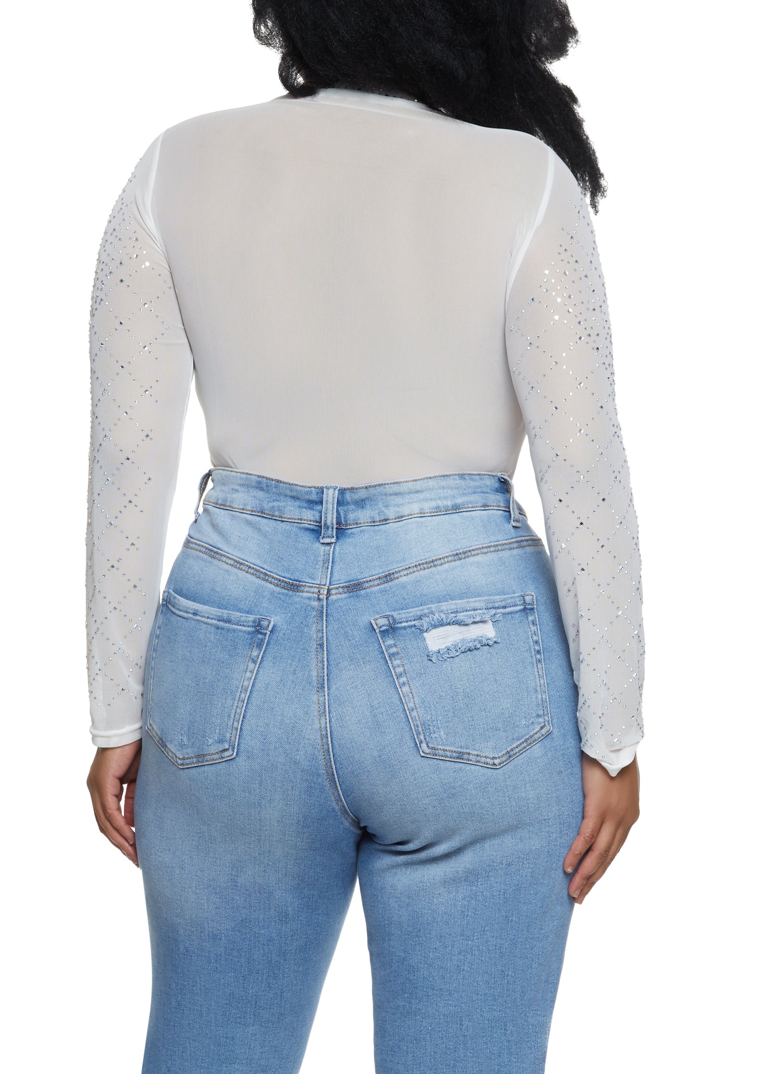 Plus Size Mesh Rhinestone Bodysuit