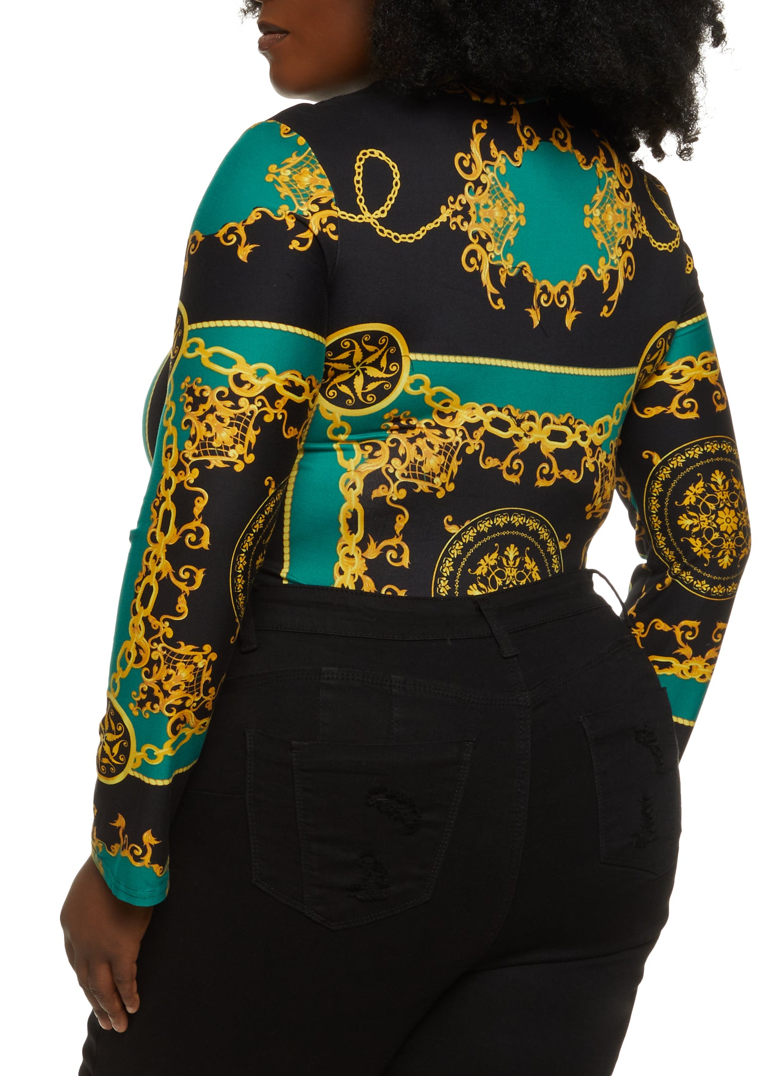 Plus Size Status Print Long Sleeve Bodysuit