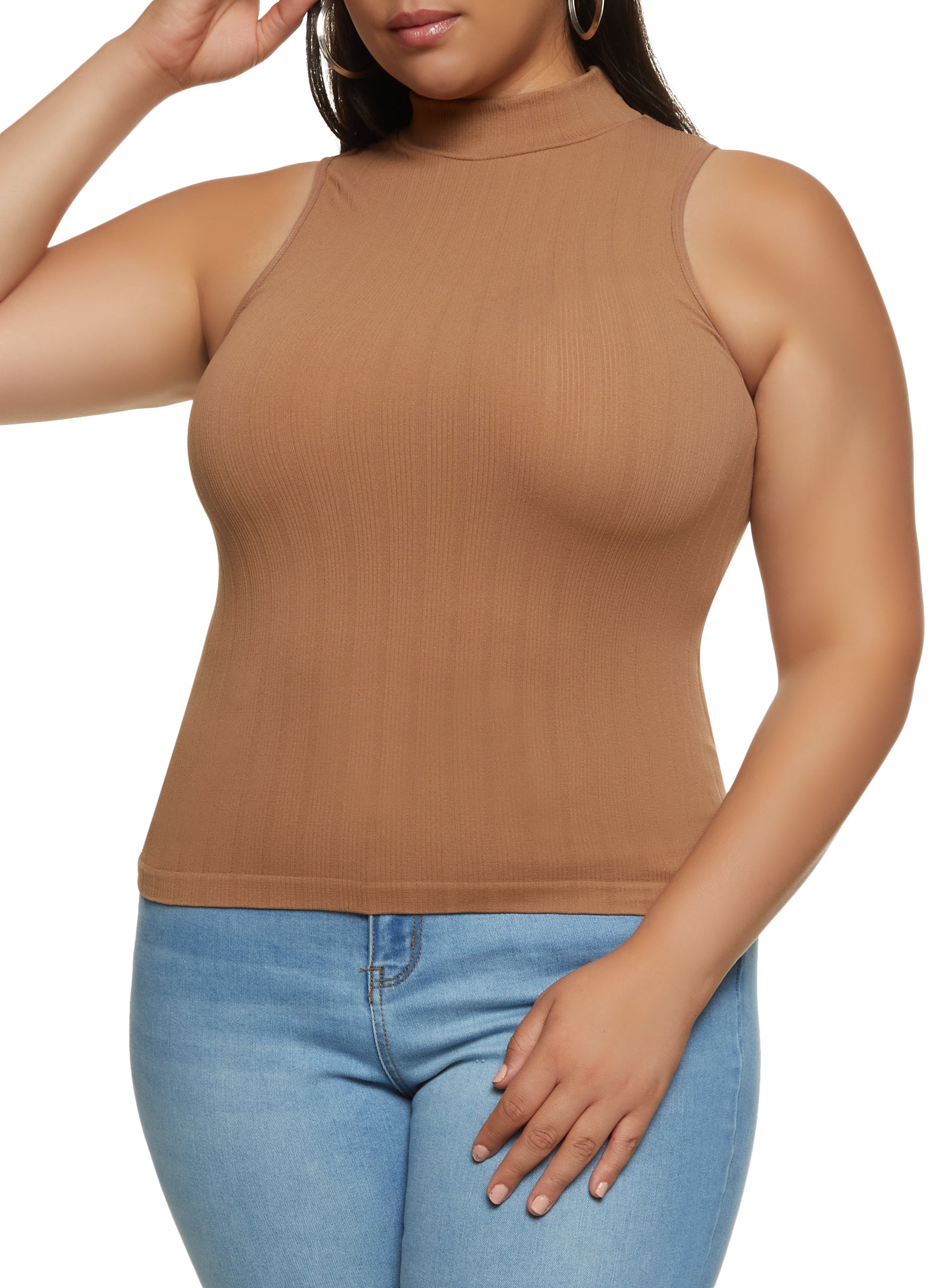 Women Sleeveless Mock Turtleneck Tank Top Ribbed Knit Slim Fit Solid High  Neck Crop Tank Top 
