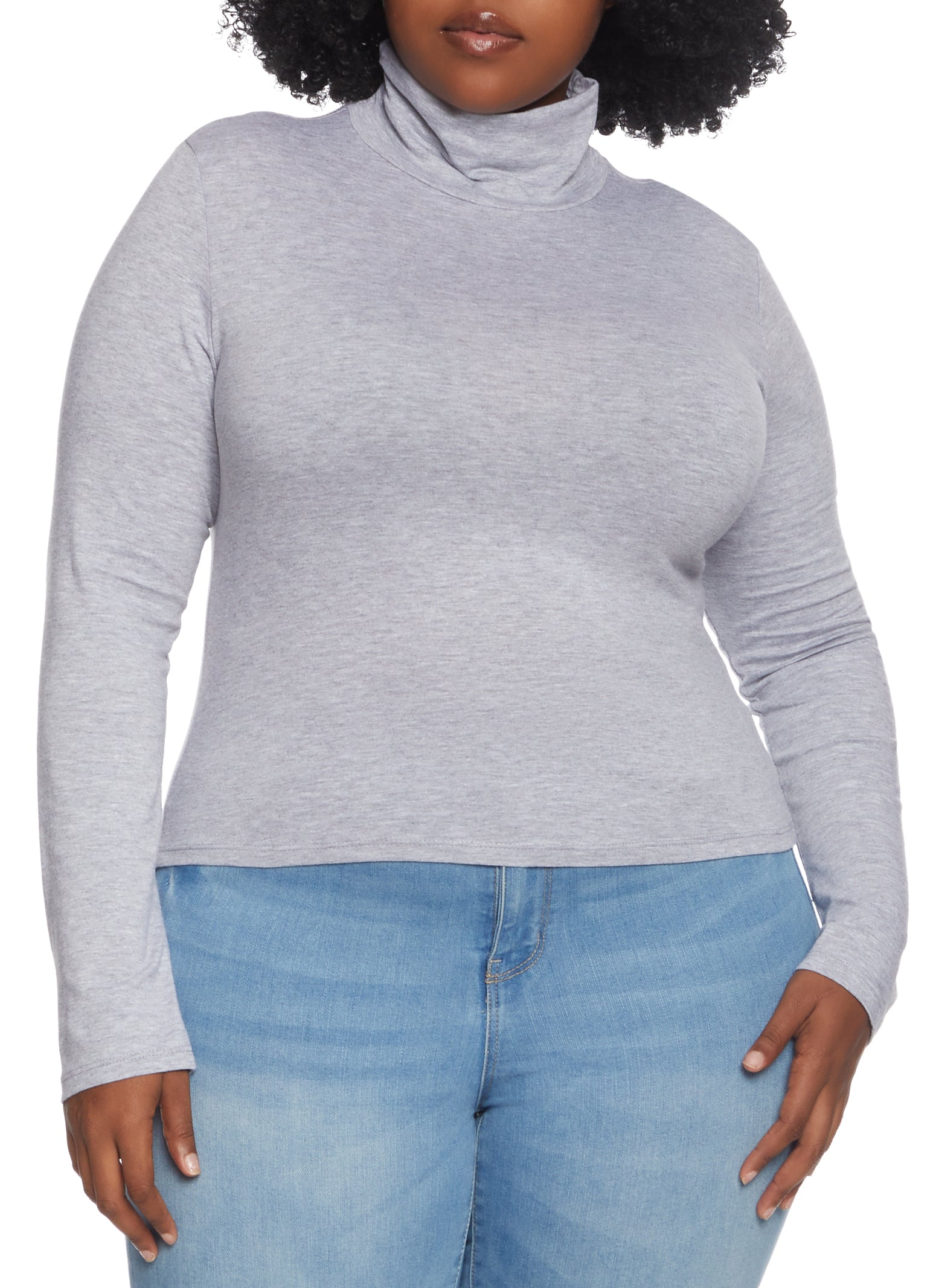 Plus Size Solid Turtleneck Long Sleeve Top - Heather