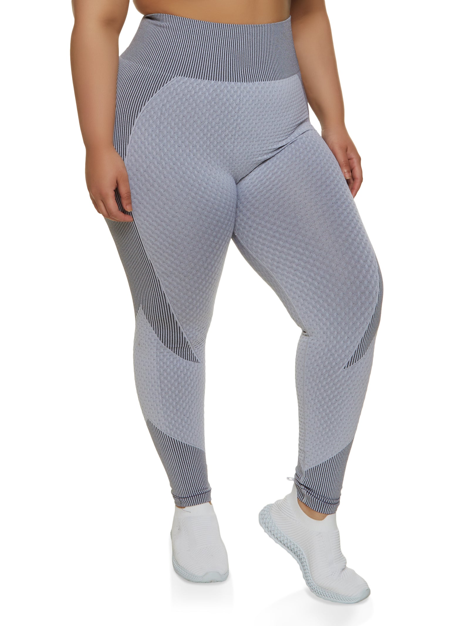 Plus Size Seamless Striped Detail Waffle Knit Leggings