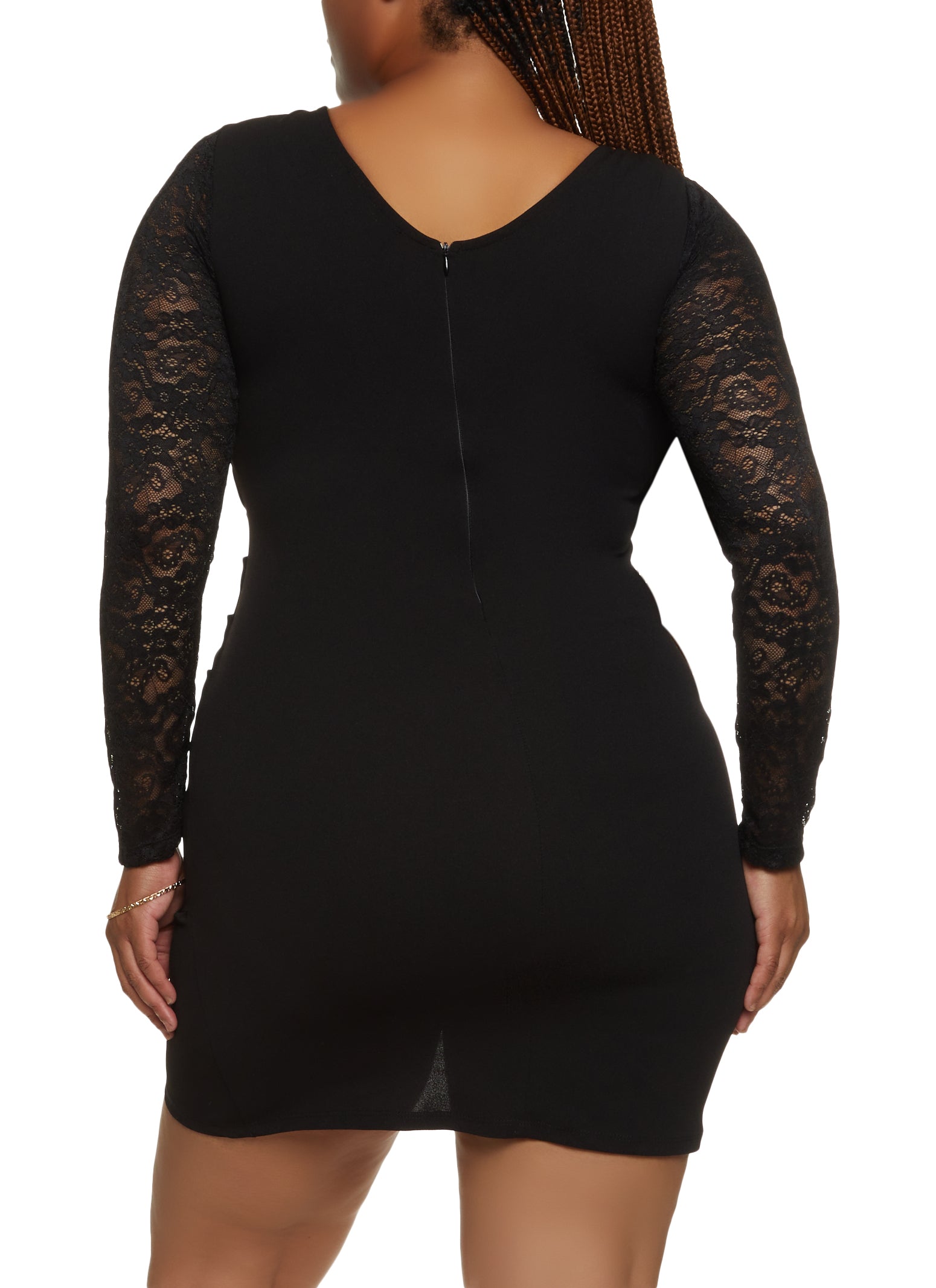 Plus Size Black Lace Up Detail Bell Sleeve Dress