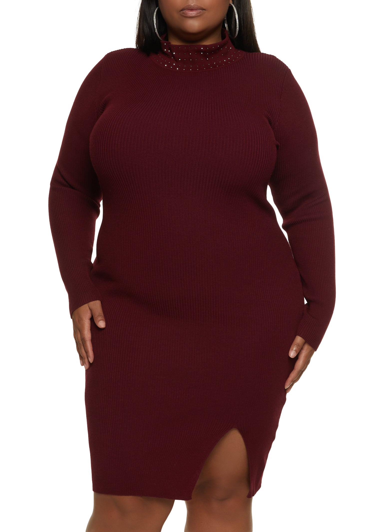 Plus Size Studded Mock Neck Sweater Dress